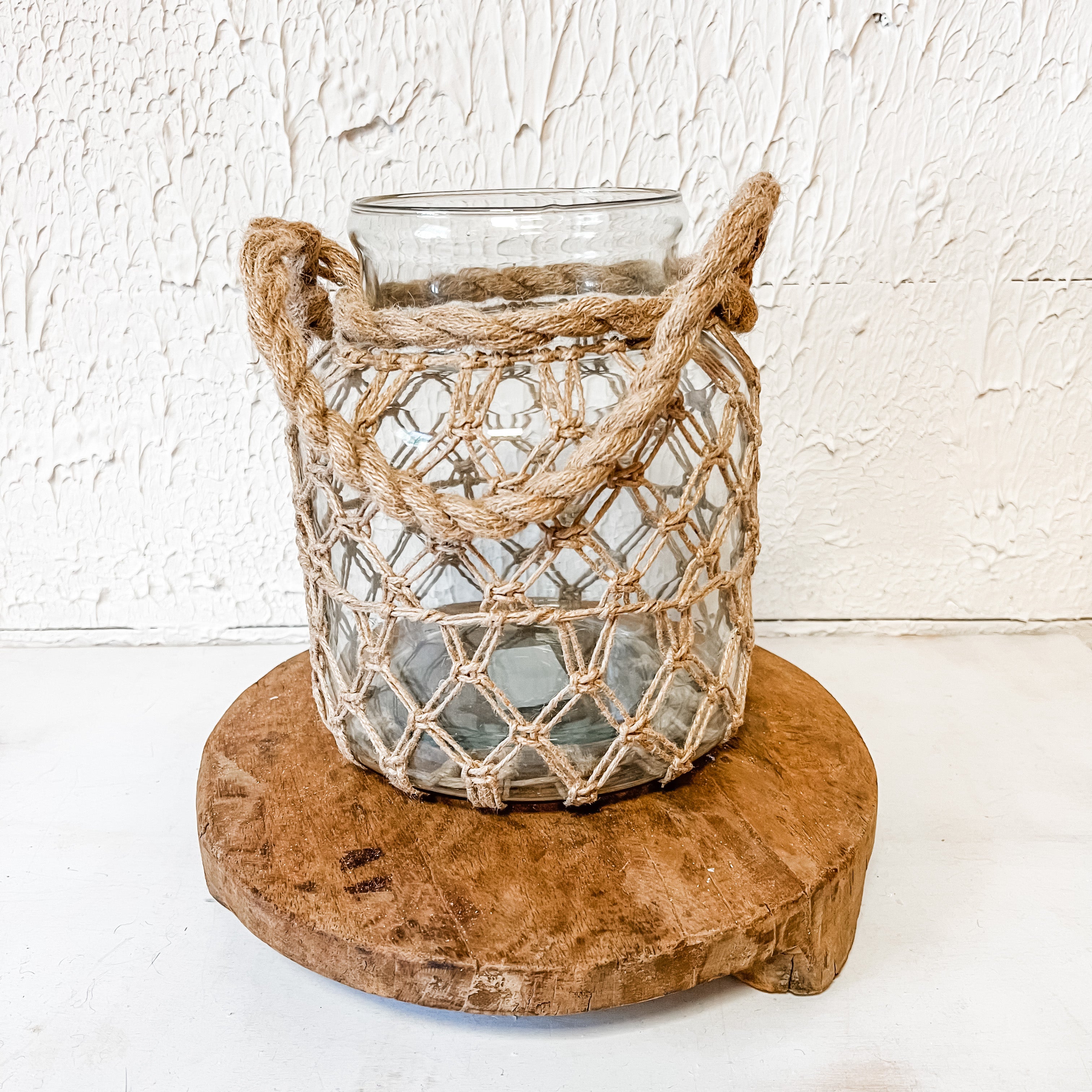 Recycled Glass Lantern With Wrapped Roping