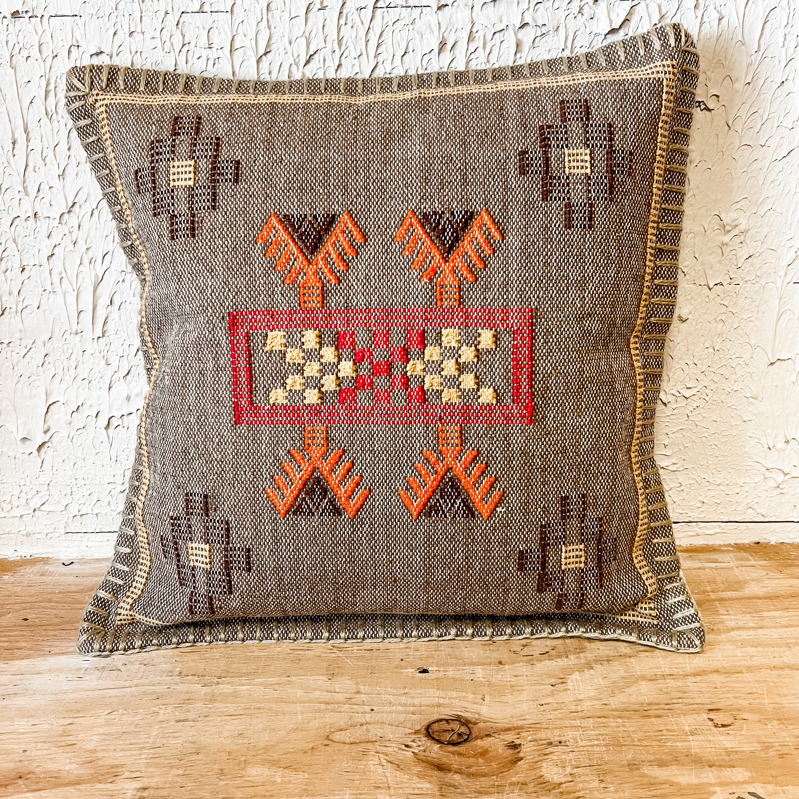 hand woven cotton pillow with embroidery aztec style the Rustic barn ct