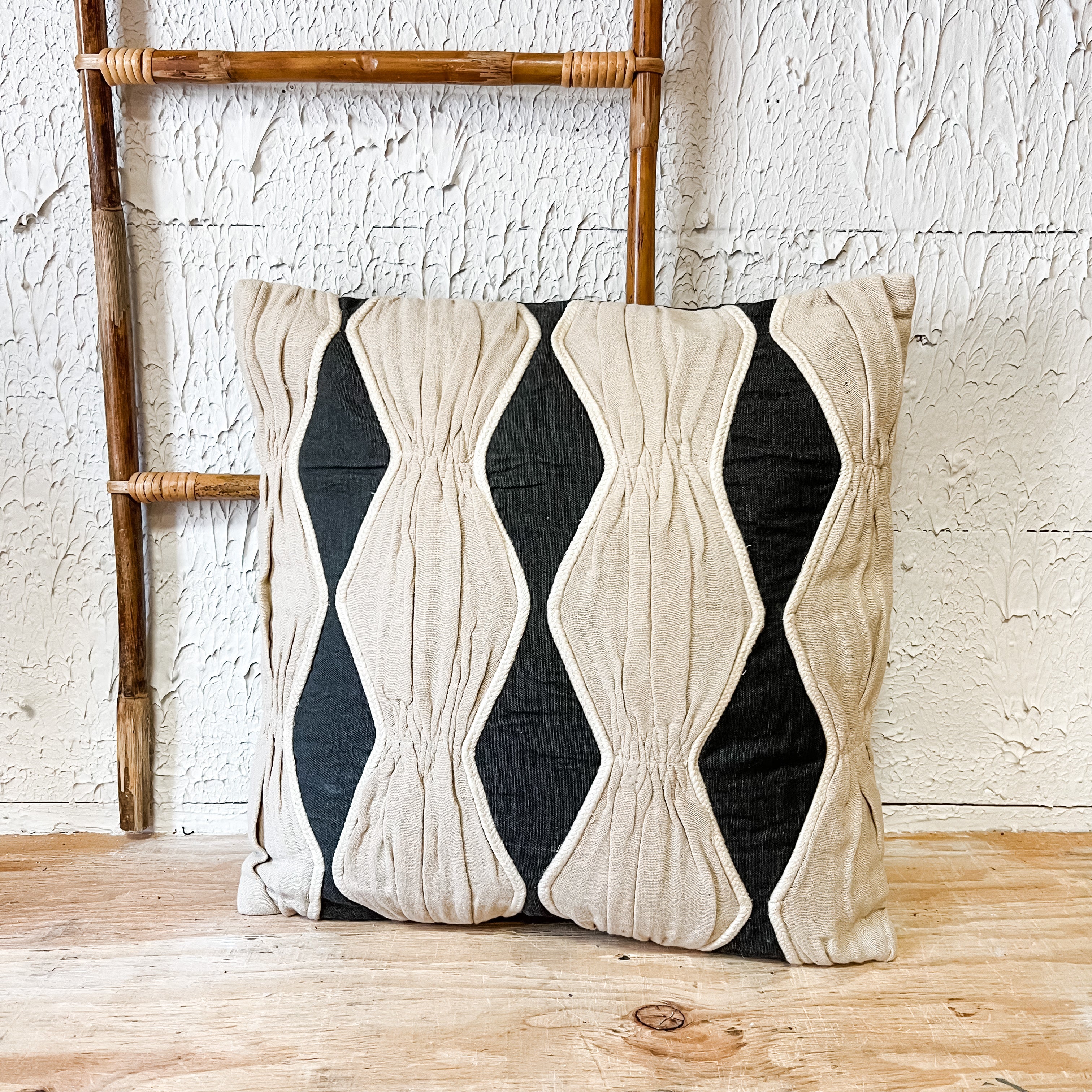 cotton pillow with appliqué diamond pattern the rustic barn ct