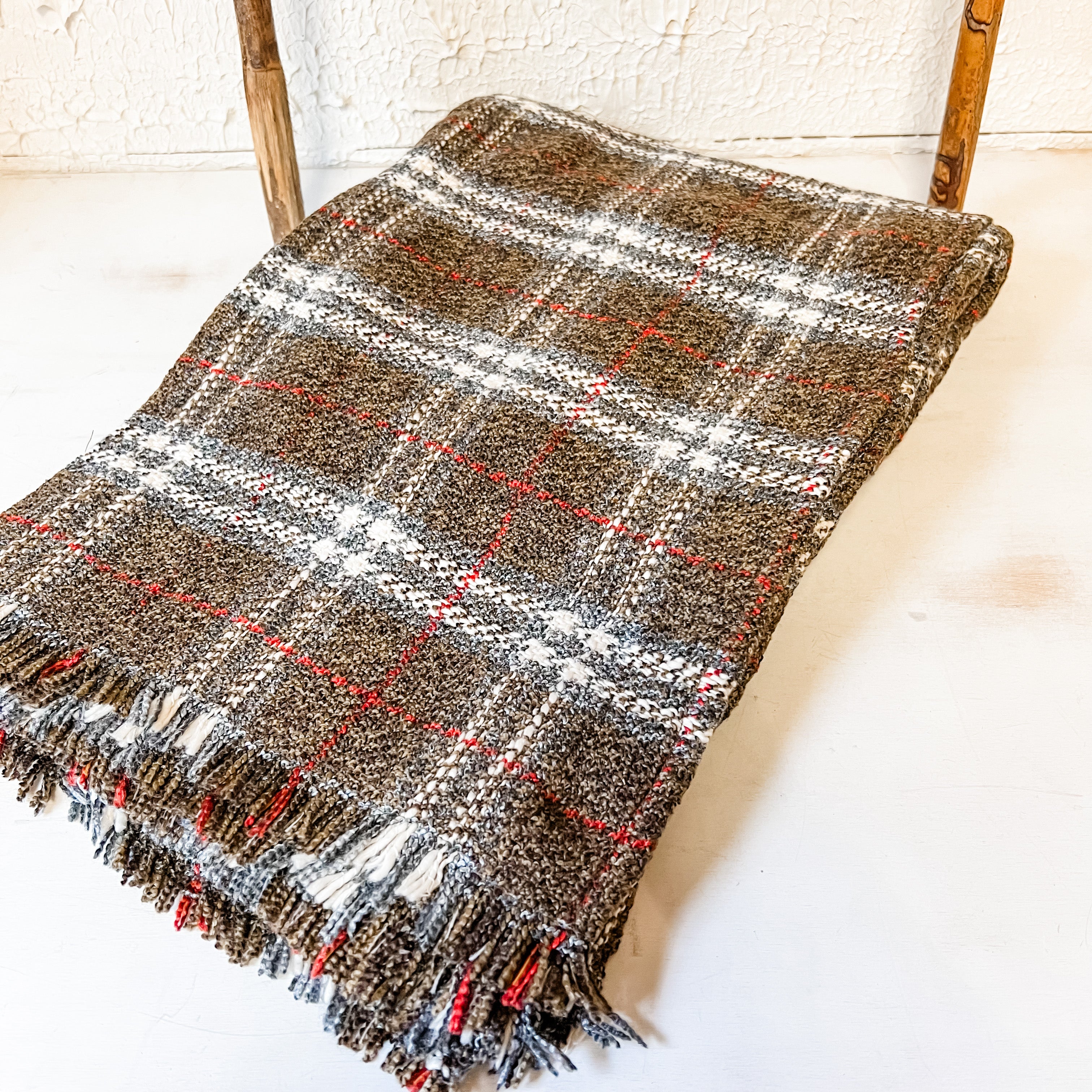 polyester brown and cream plaid throw the rustic barn ct