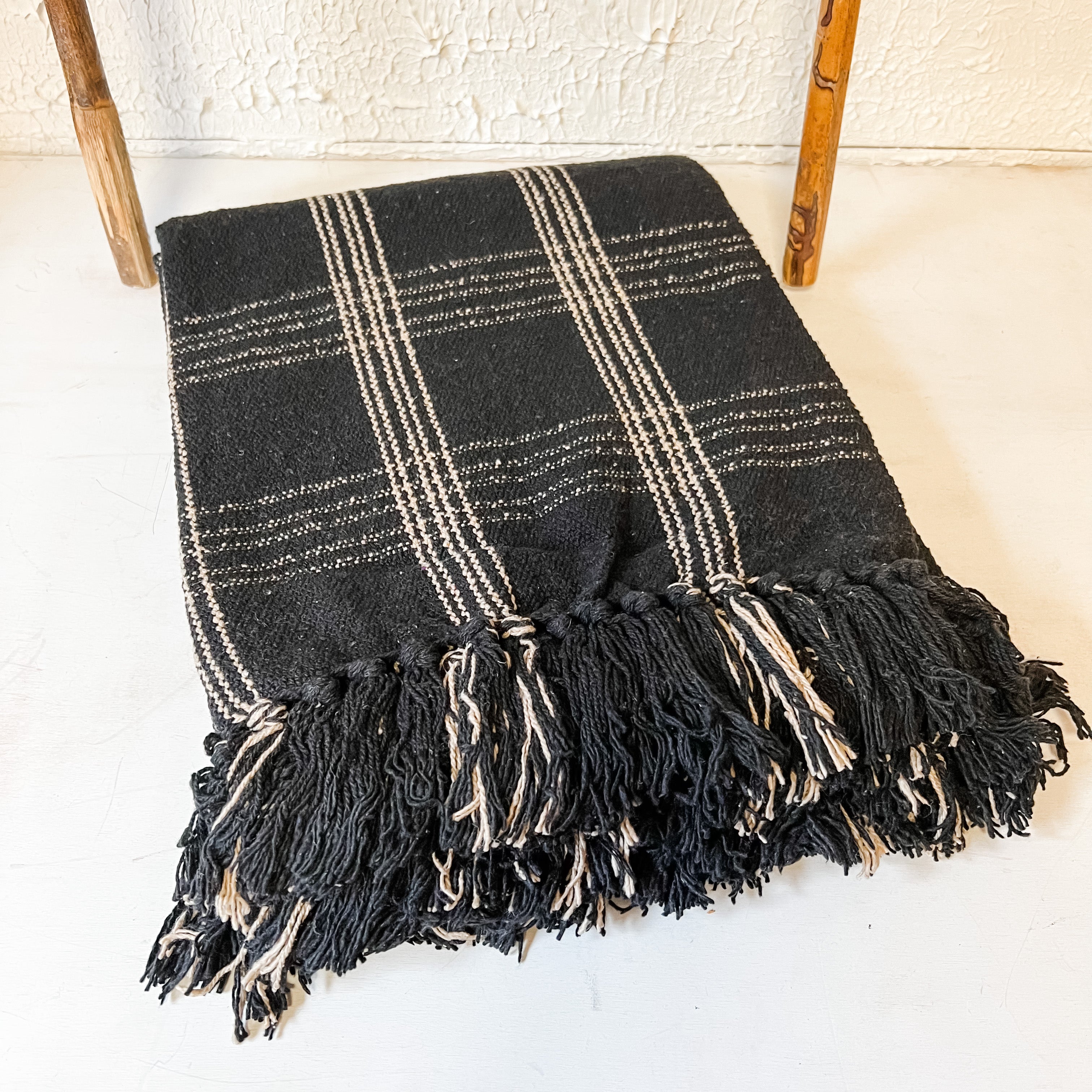 woven recycled black plaid cotton throw the rustic barn ct