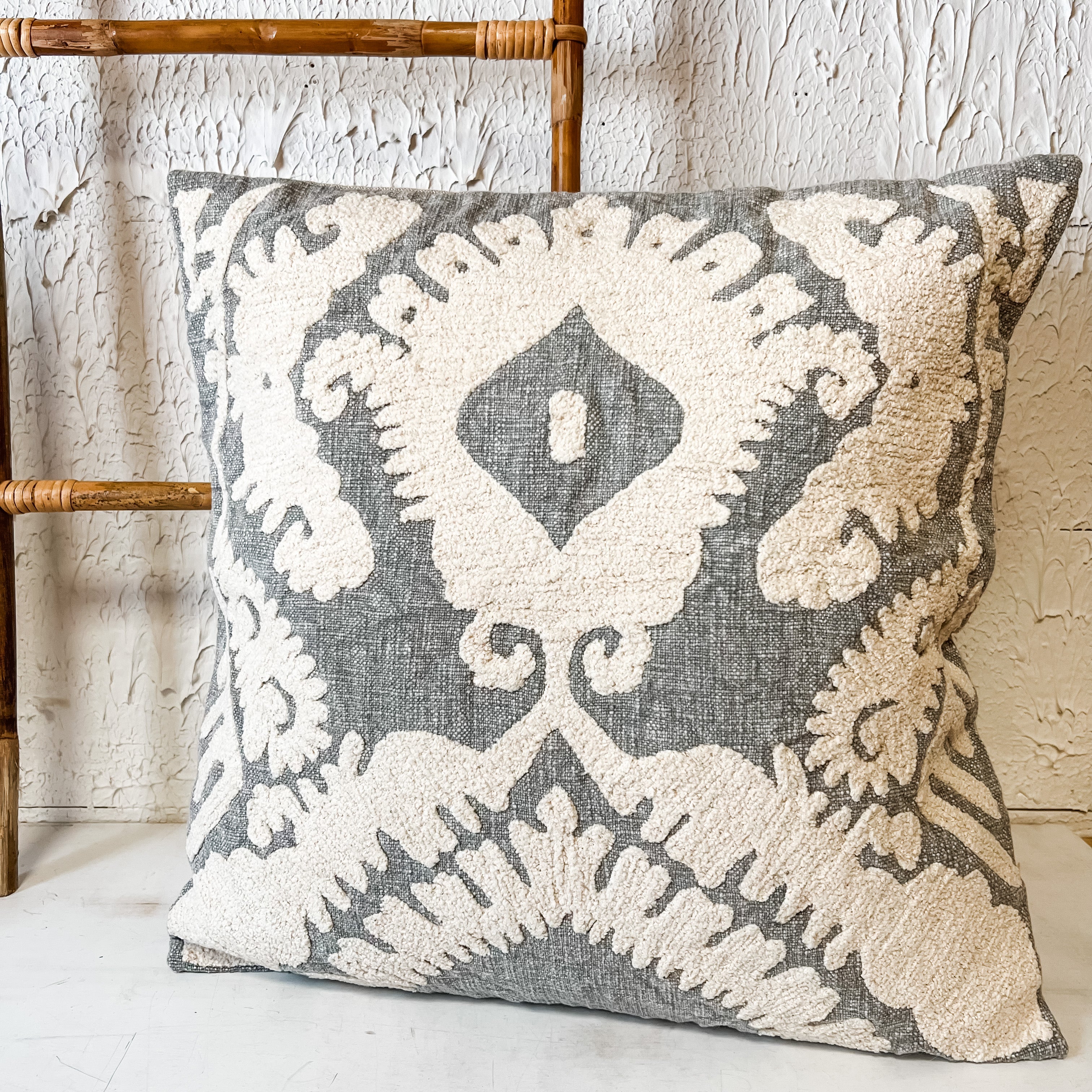 square cotton tufted slate blue pillow the rustic barn ct