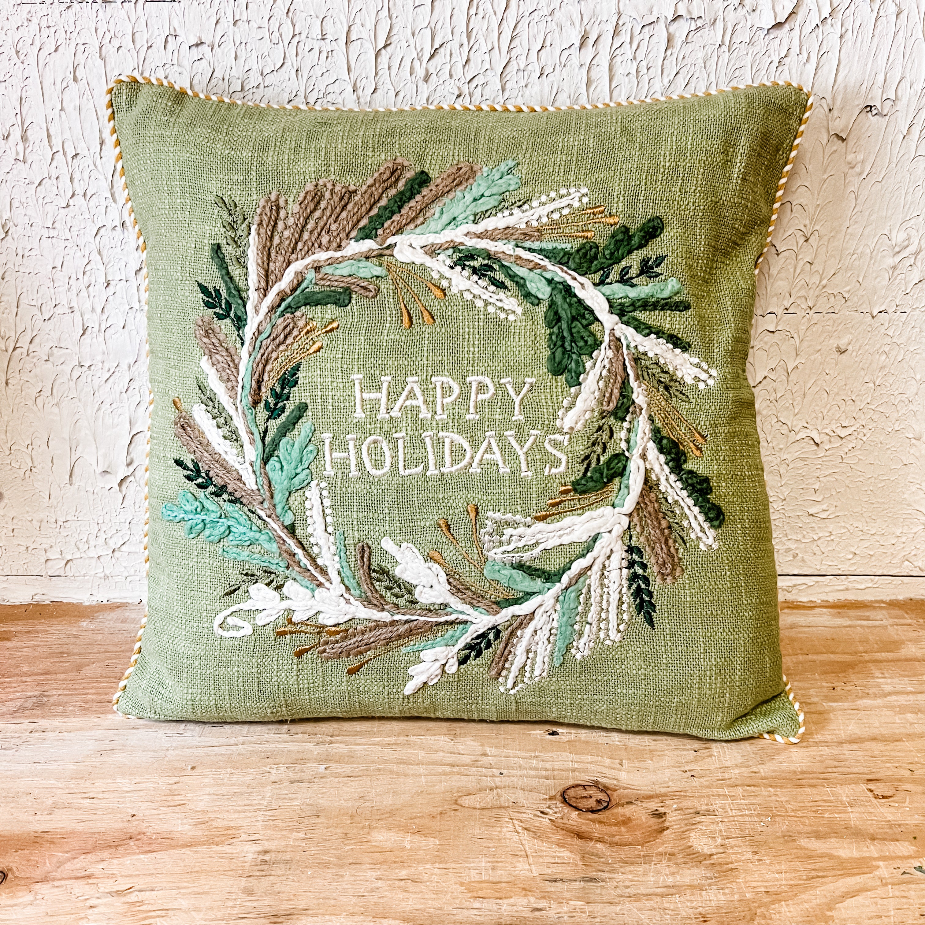 18" square embroidered happy holidays pillow the rustic barn ct