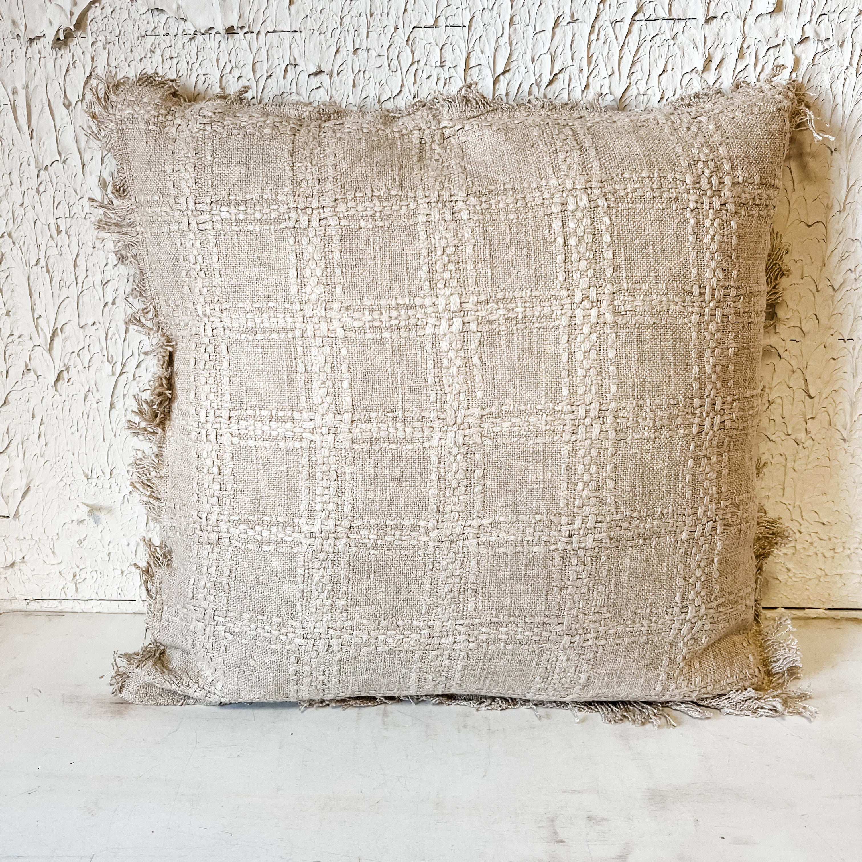 18” square woven cotton pillow with fringe the rustic barn ct