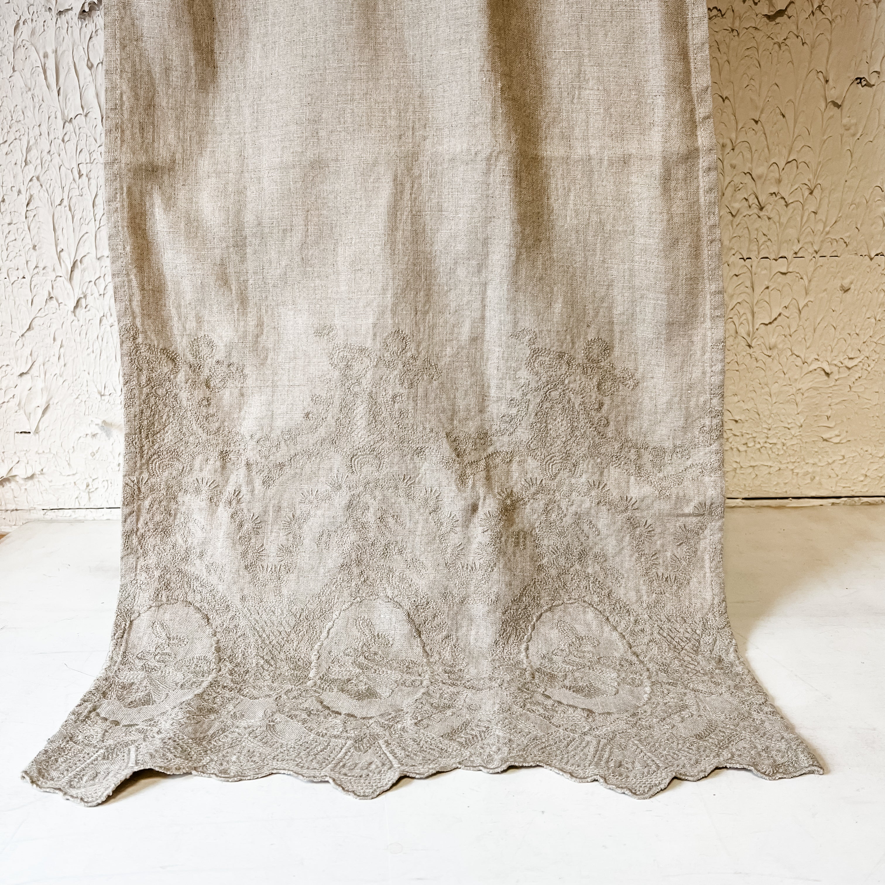 Linen stonewashed 72” embroidered tan table runner the rustic barn
