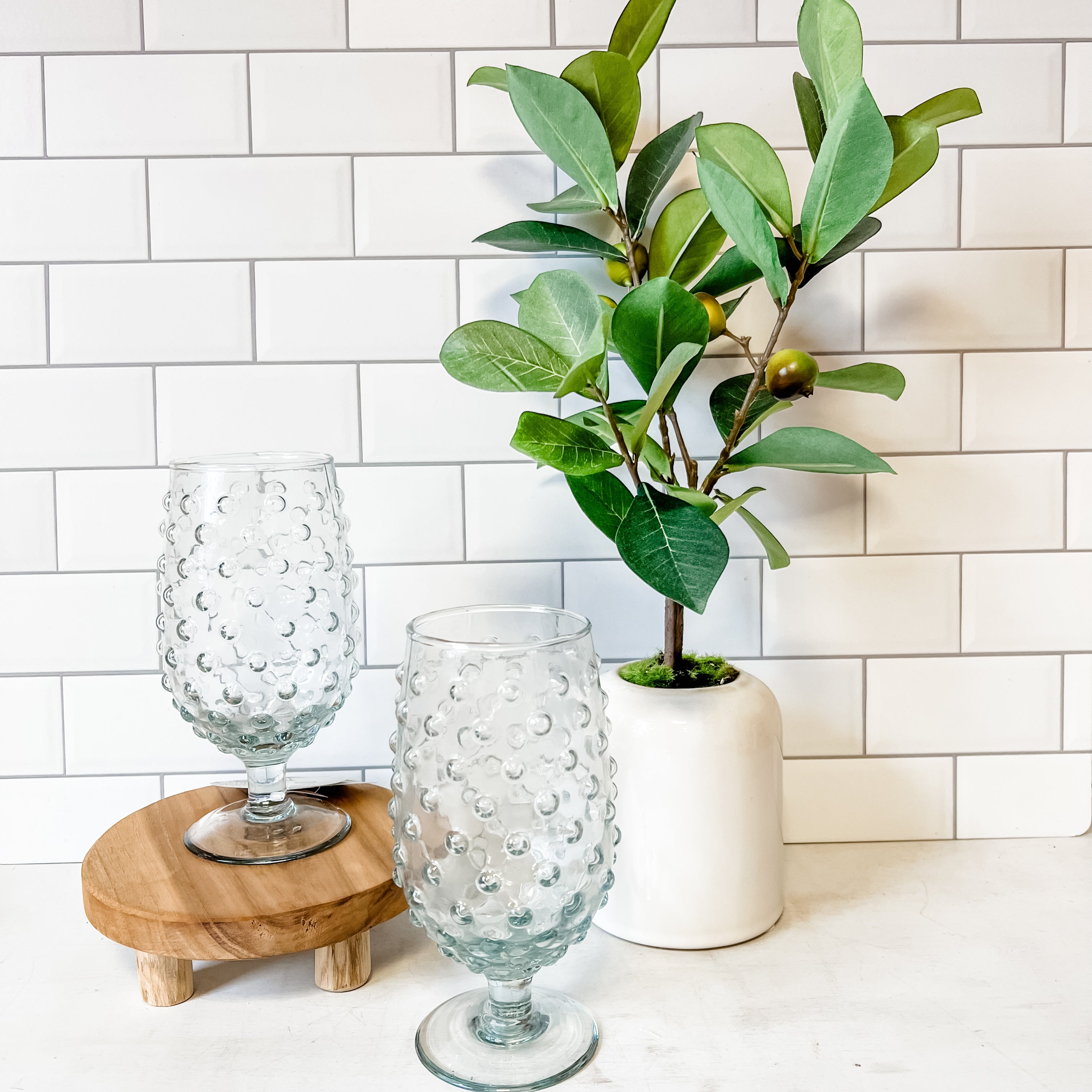 Recycled glass hobnail stemmed drinking glasses the rustic barn ct