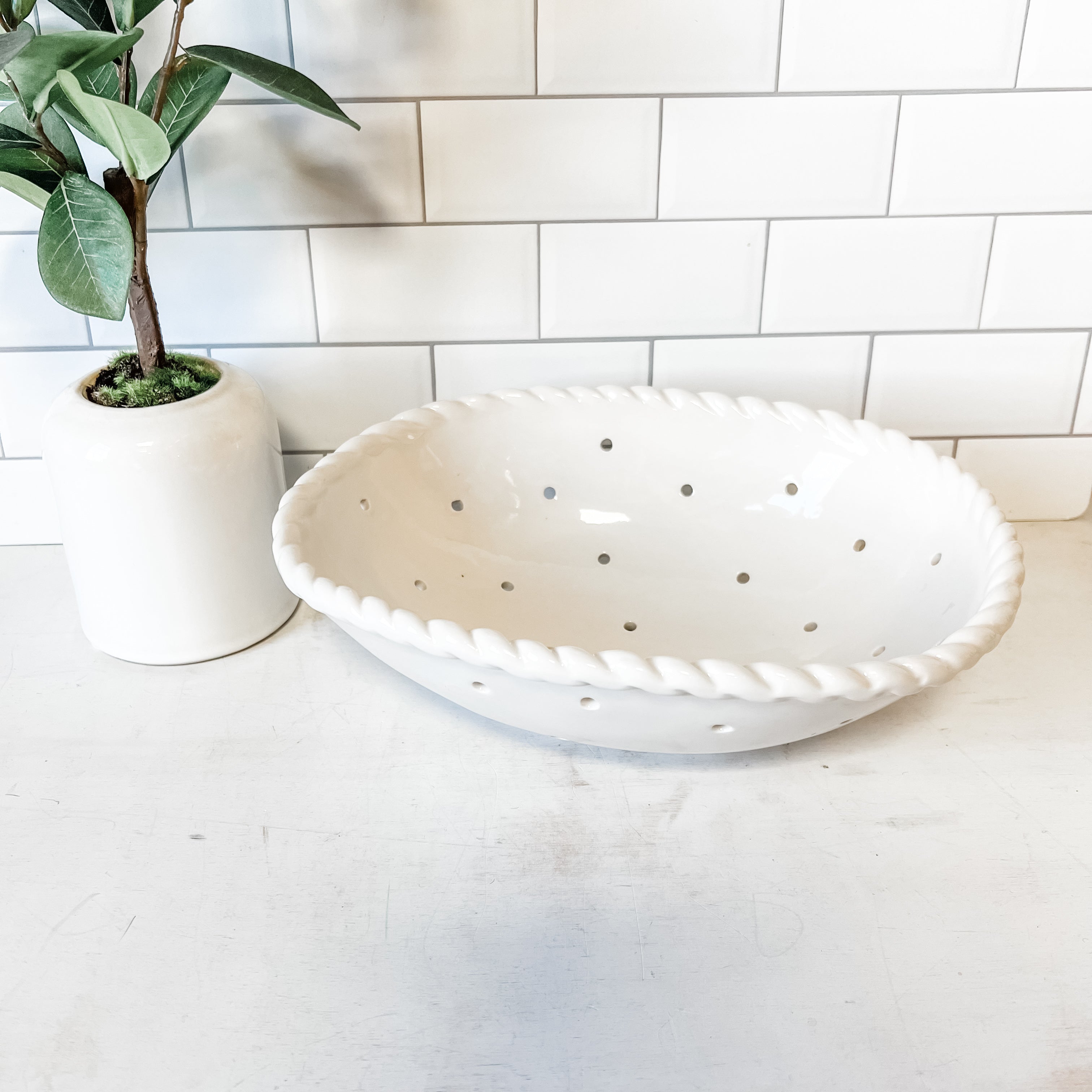 Stoneware colander with a twisted edge The Rustic Barn CT