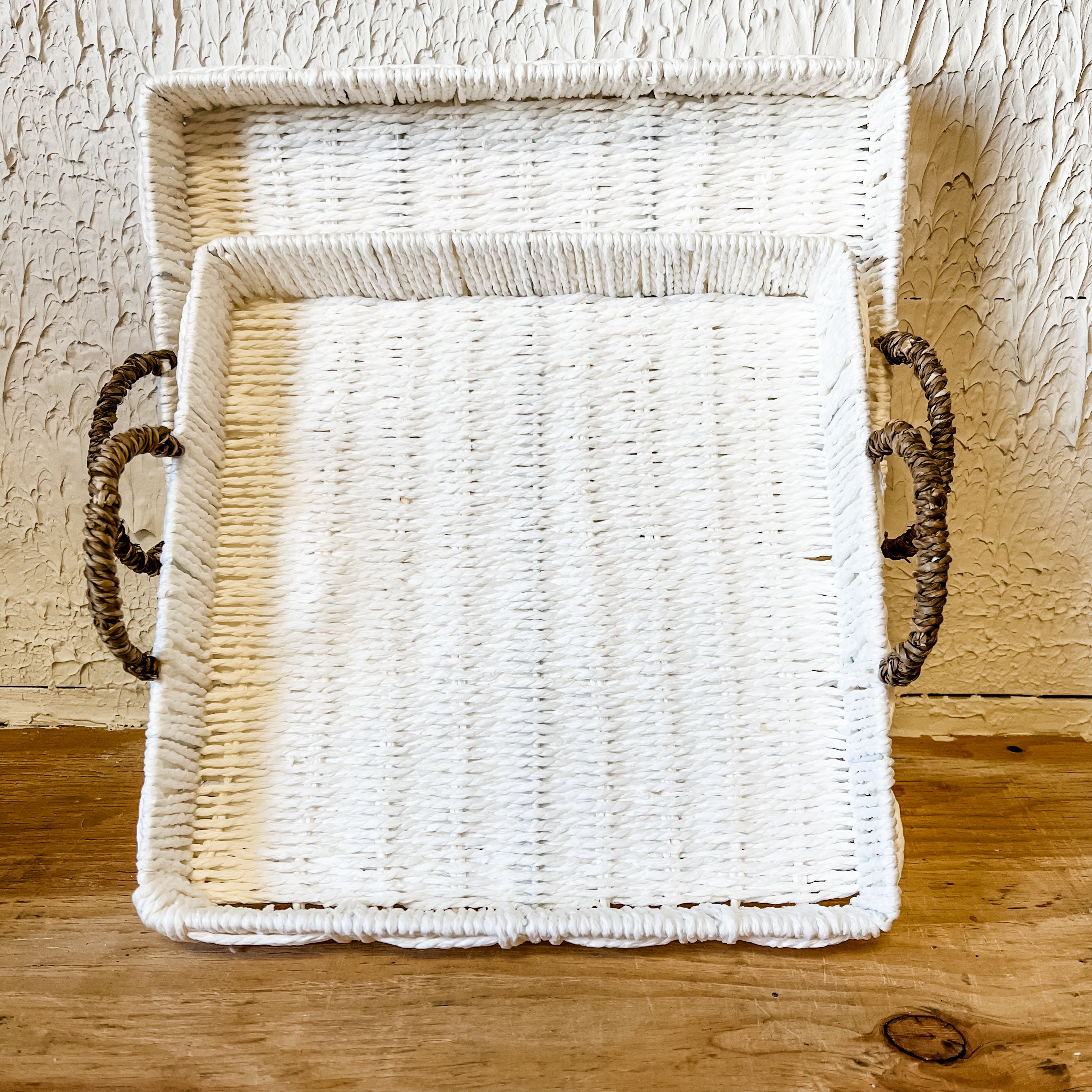 White Woven Trays With Rope Handles