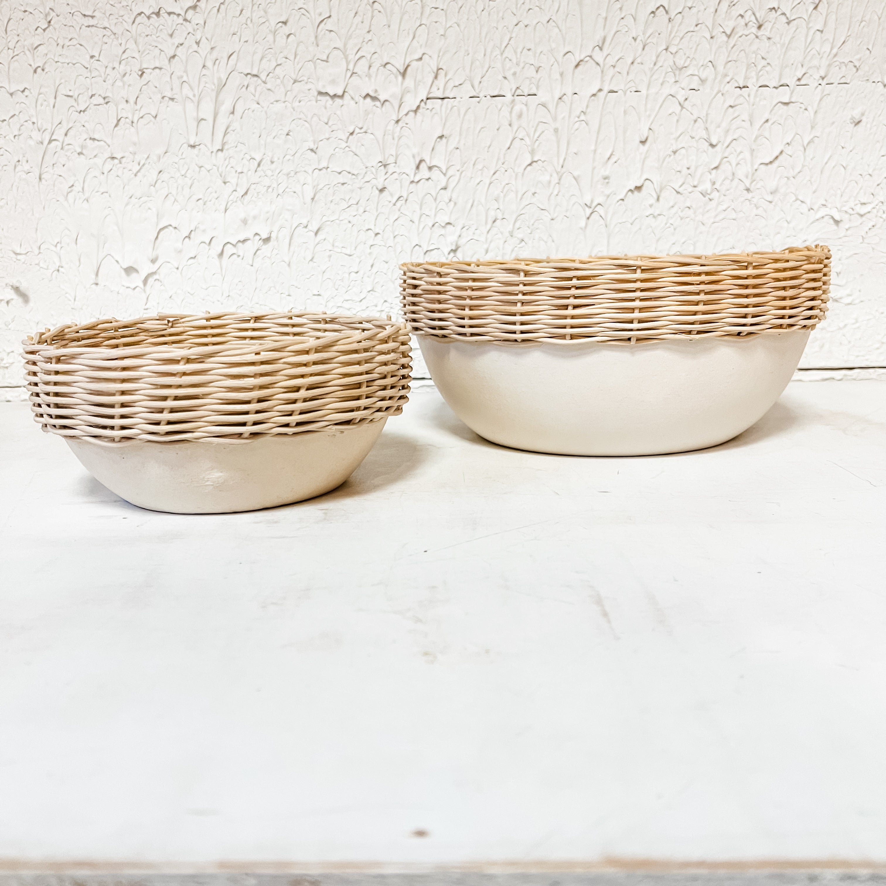 Paper mache rattan rim bowls small and large the rustic barn ct