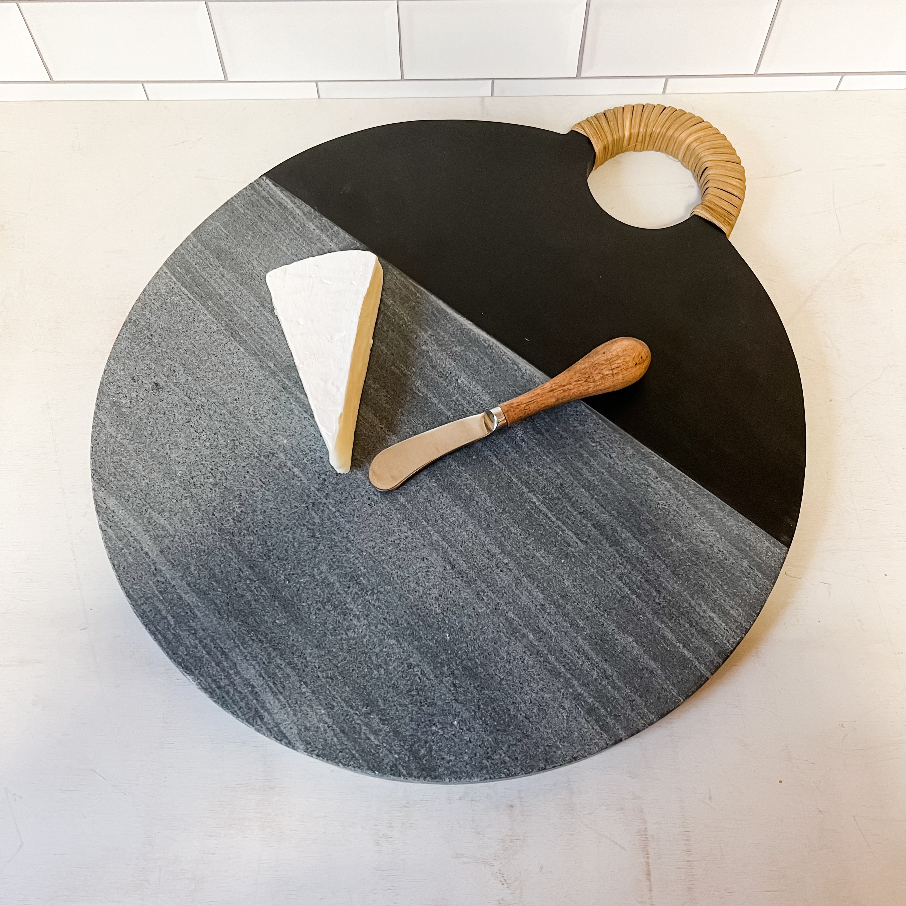 Black wood and marble cheeseboards with rattan handle the rustic barn ct