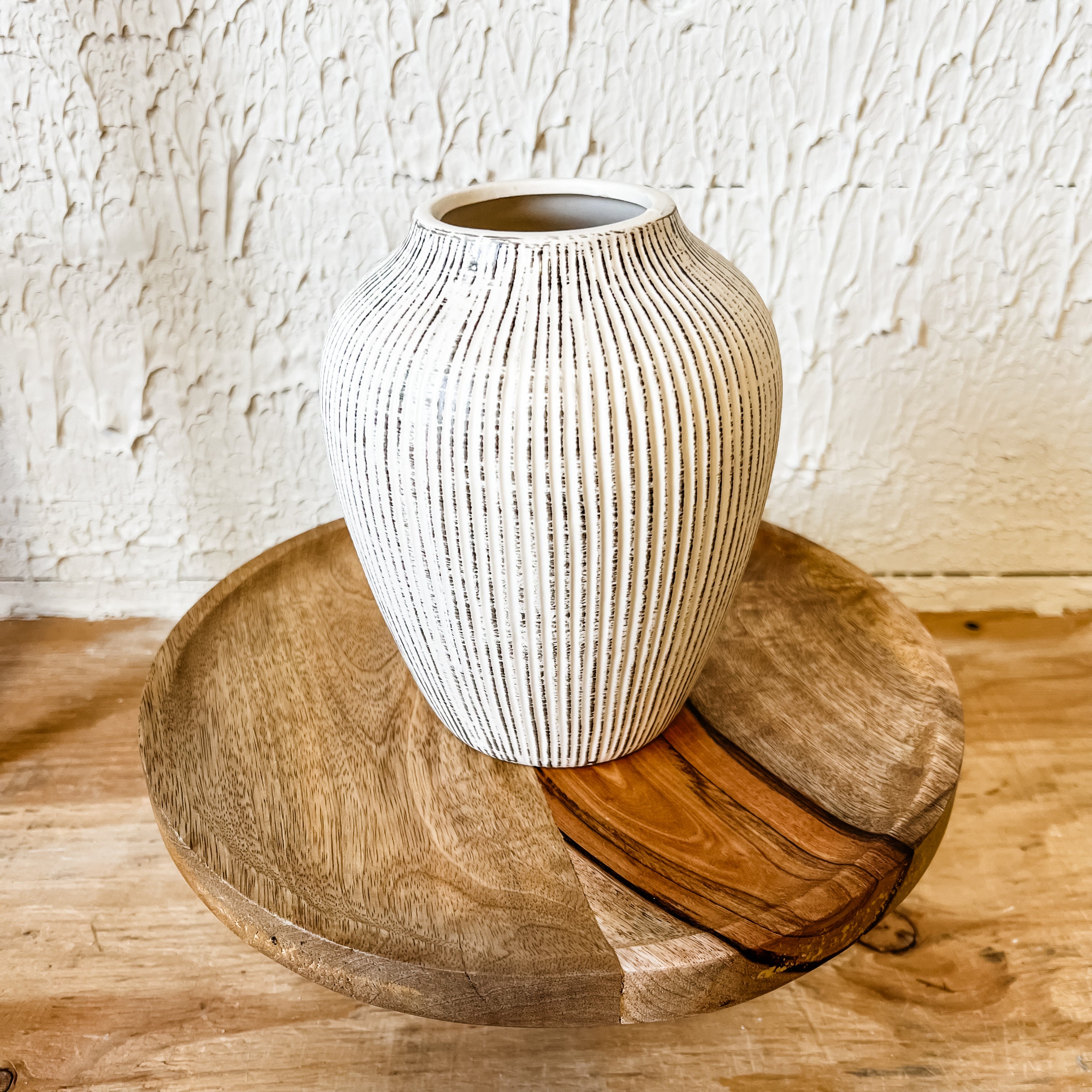 Cream & Black Striped Vase
