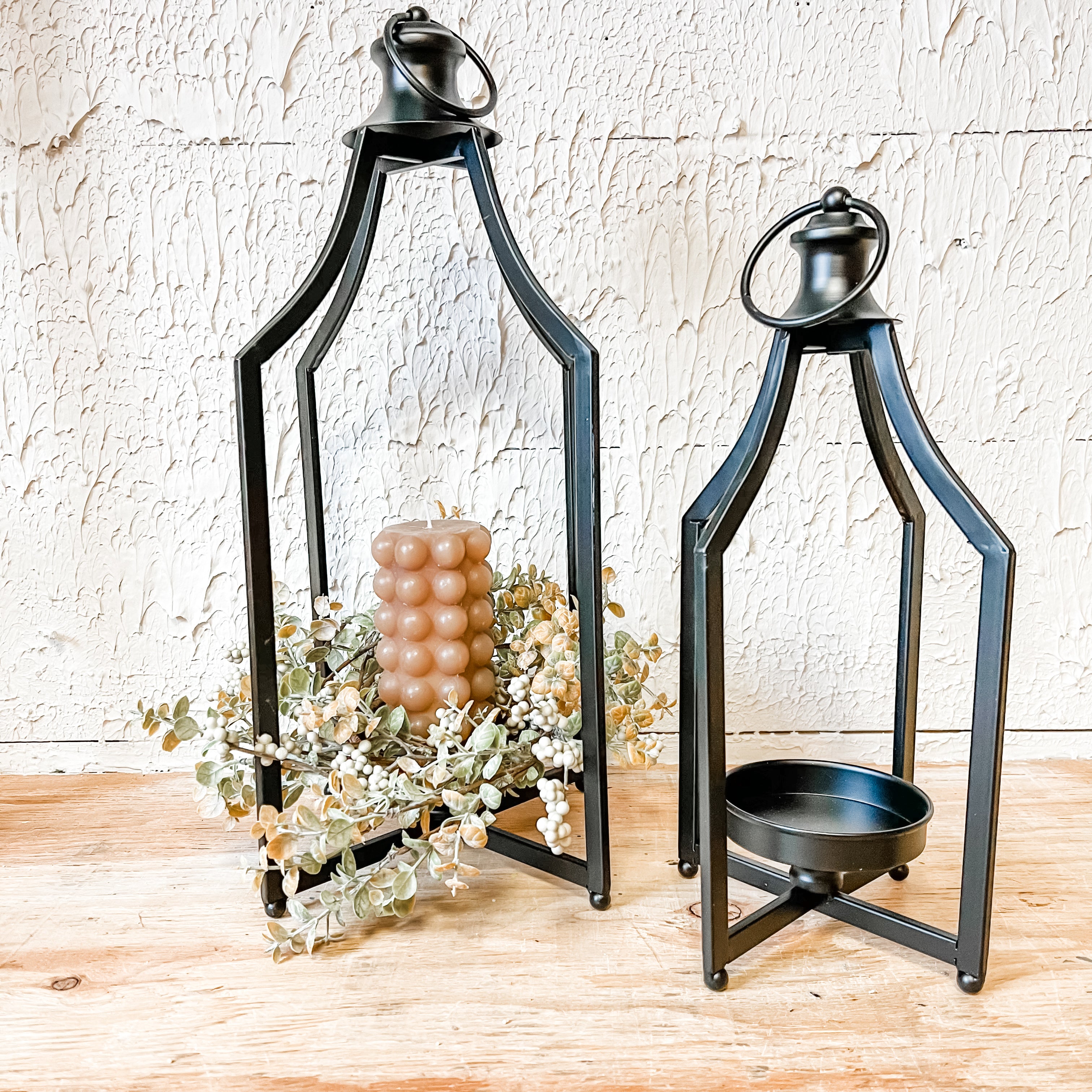 Distressed black iron open lantern small and large the rustic barn ct