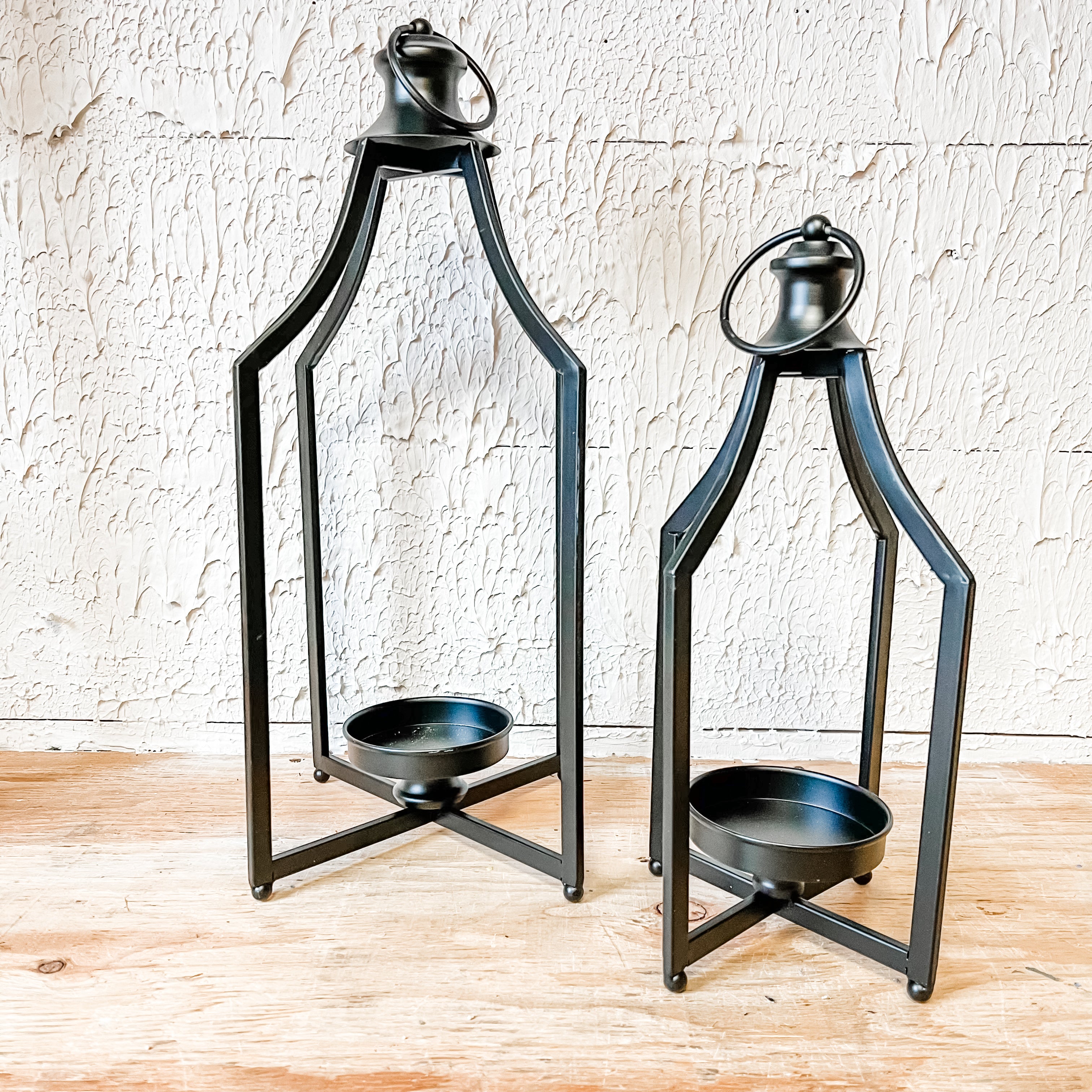 Distressed Black Open Candle Lanterns