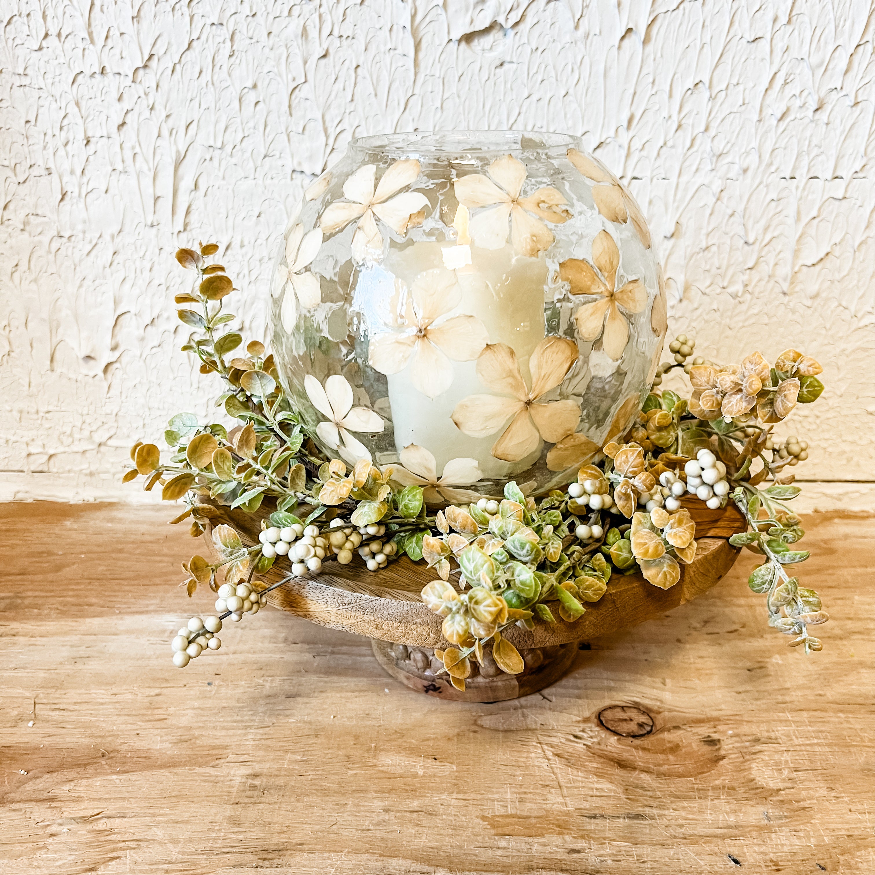 7-1/2" Dried Floral Candle Container