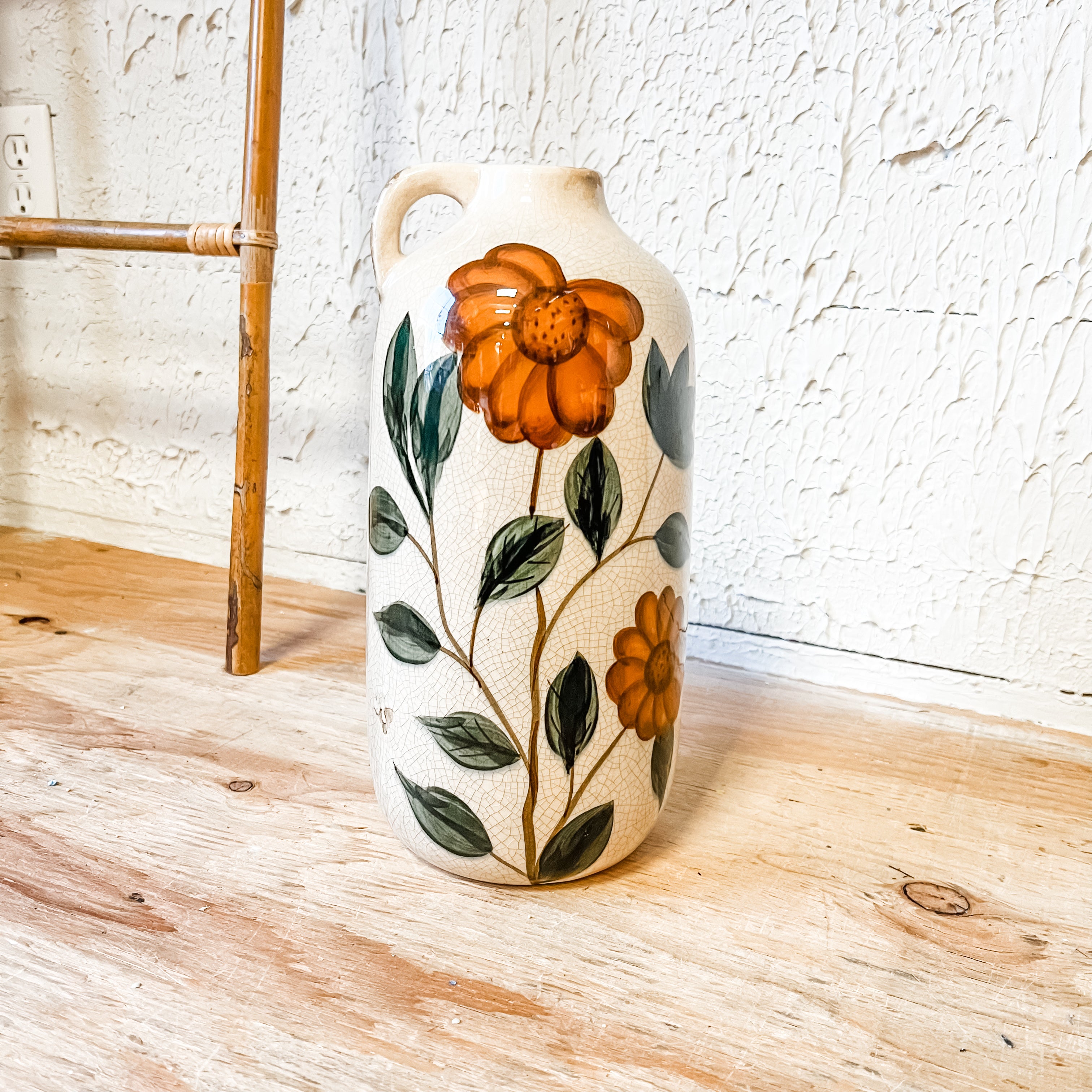 12” high ceramic hand painted floral vase the rustic barn ct