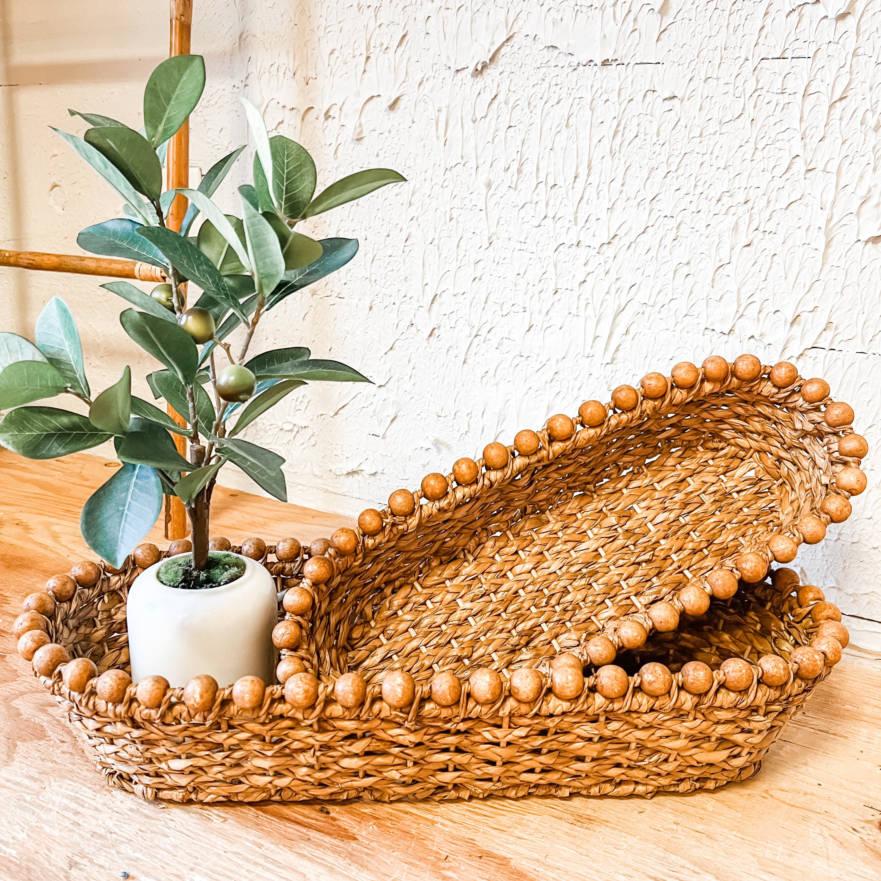 Oval seagrass beaded baskets small and large the rustic barn ct