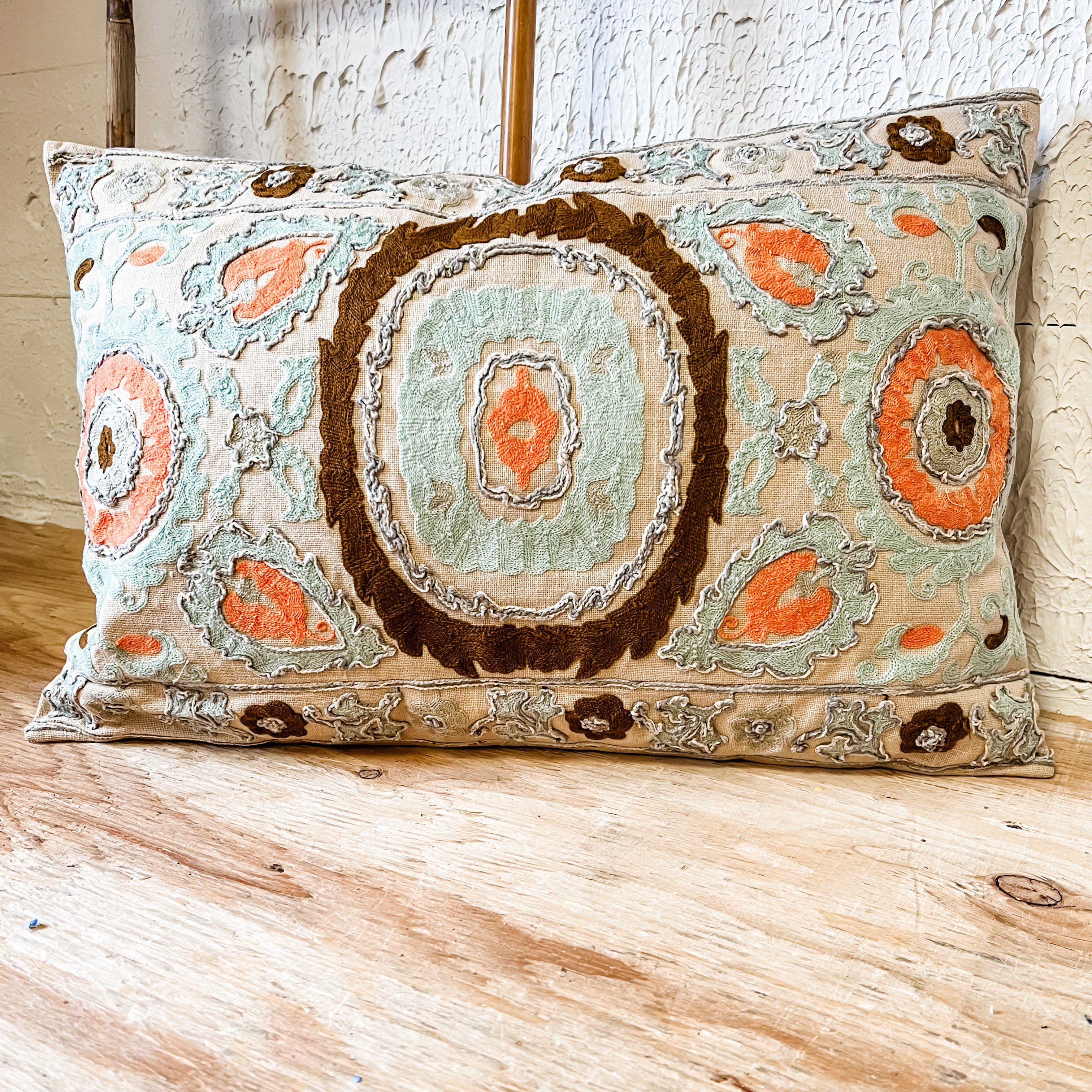 Cotton embroidered lumbar pillow the rustic barn ct