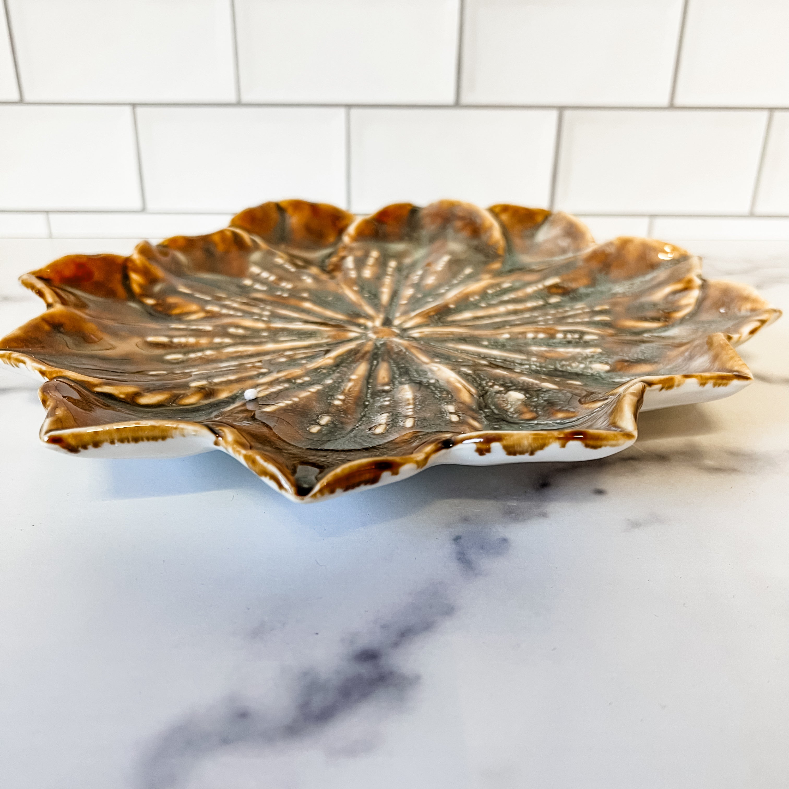 Stoneware Flower Shaped Plate, 10" Round