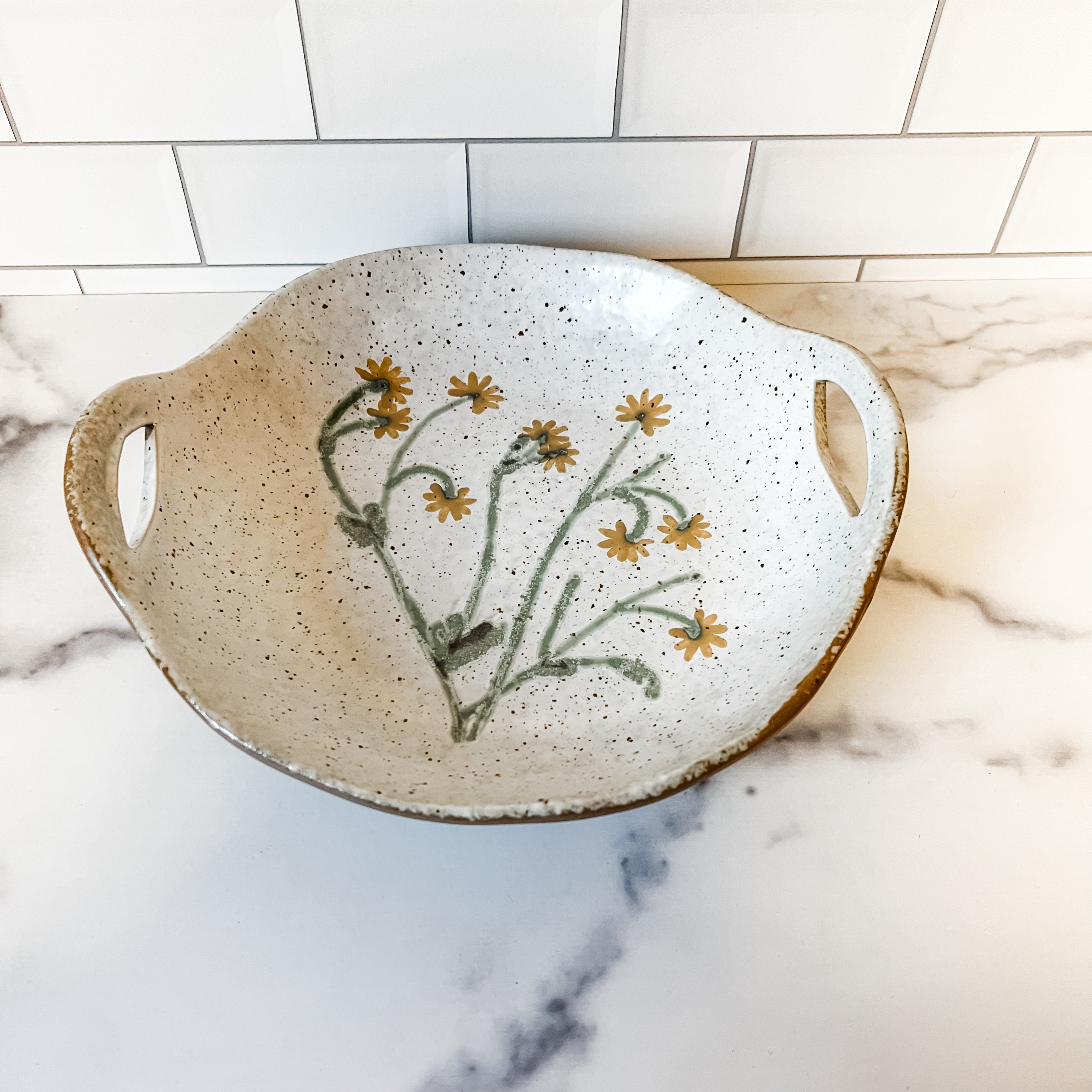 Stoneware botanical bowl with handles the rustic barn ct