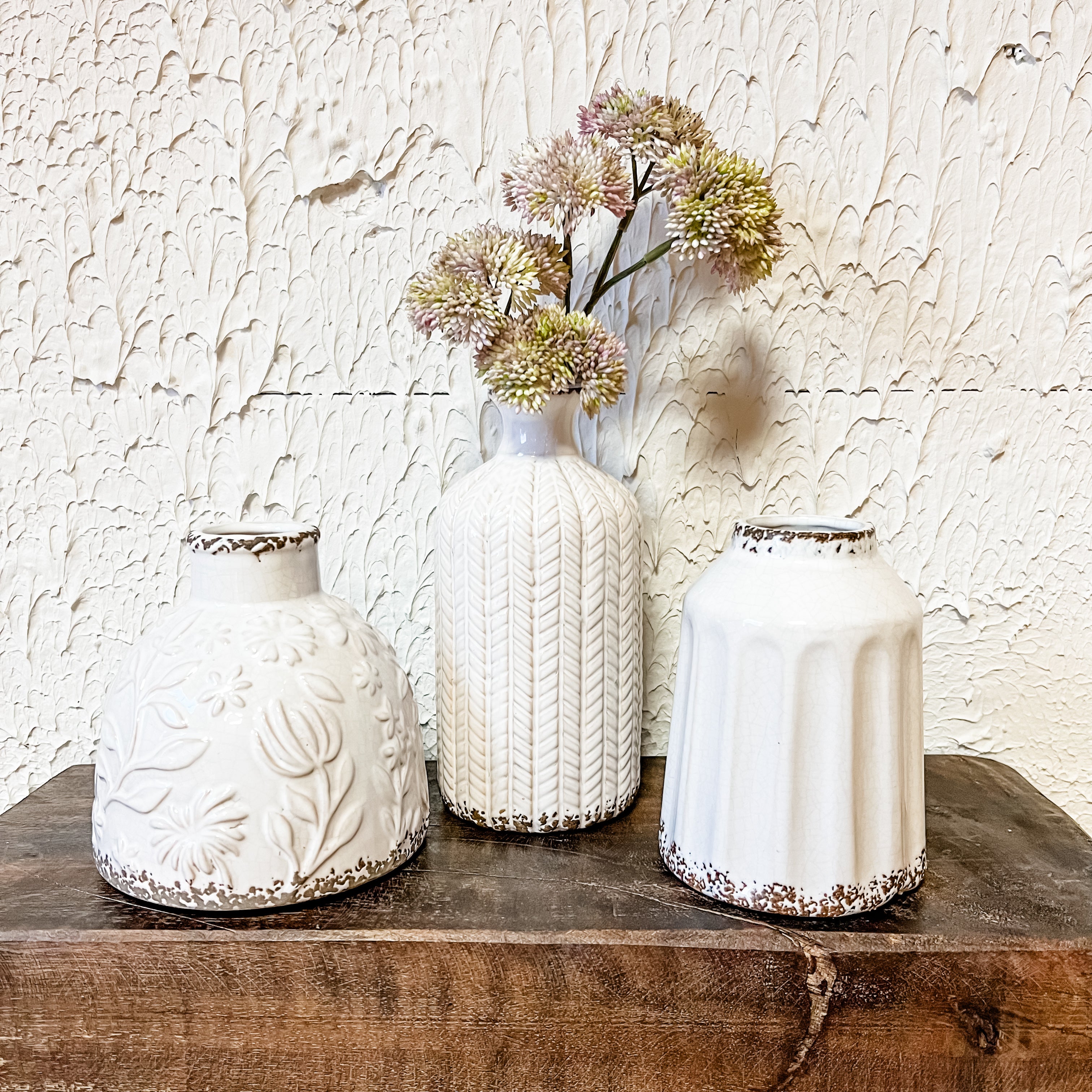 Cream Textured Pattern Vase