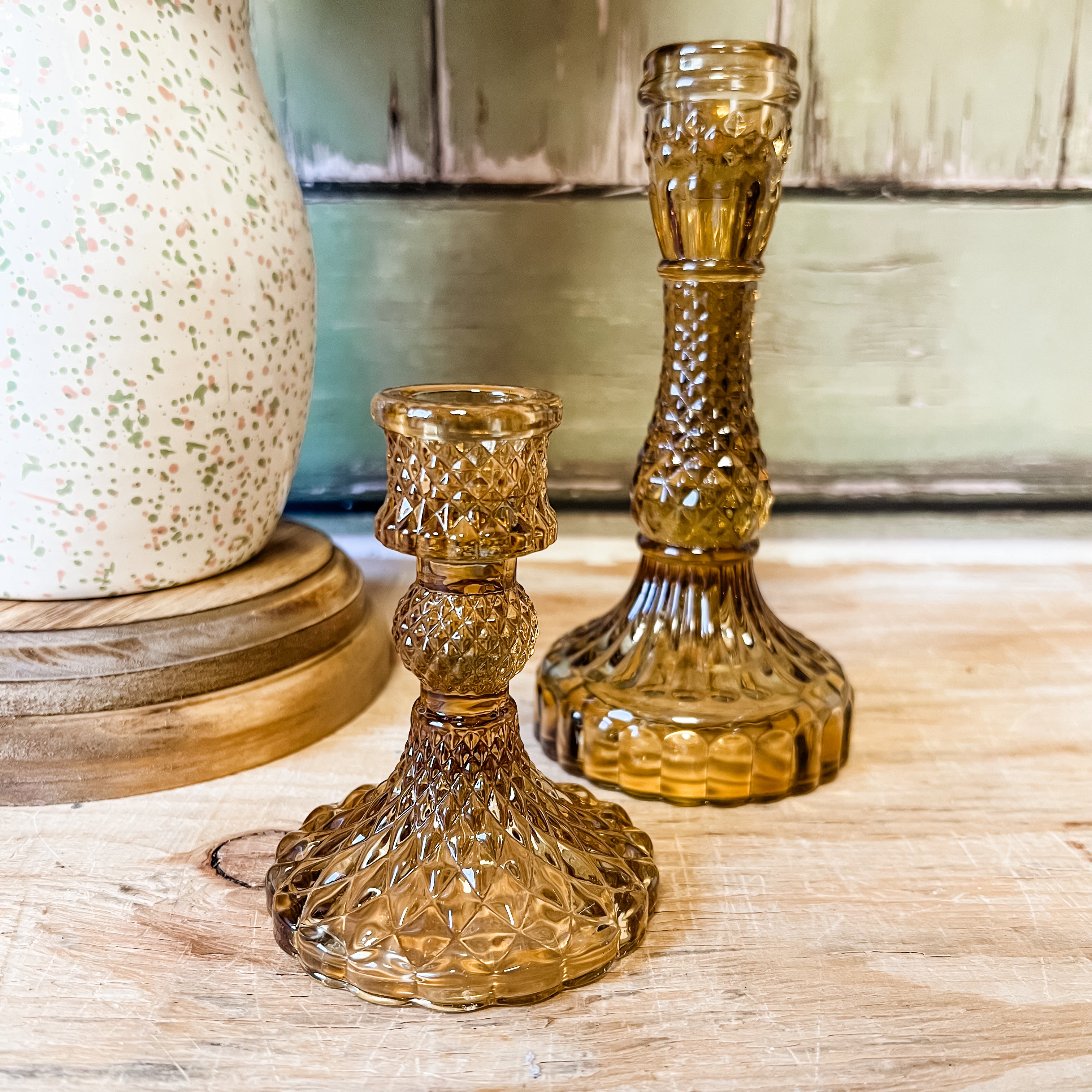 Vintage colored glass taper holders the rustic barn ct