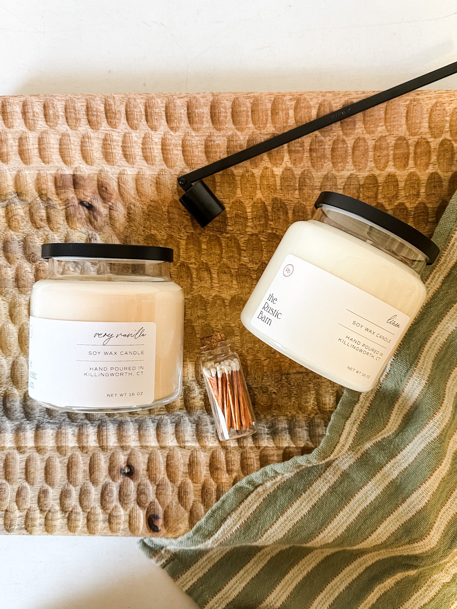 very vanilla and linen soy candle bundle at the rustic barn in killingworth ct