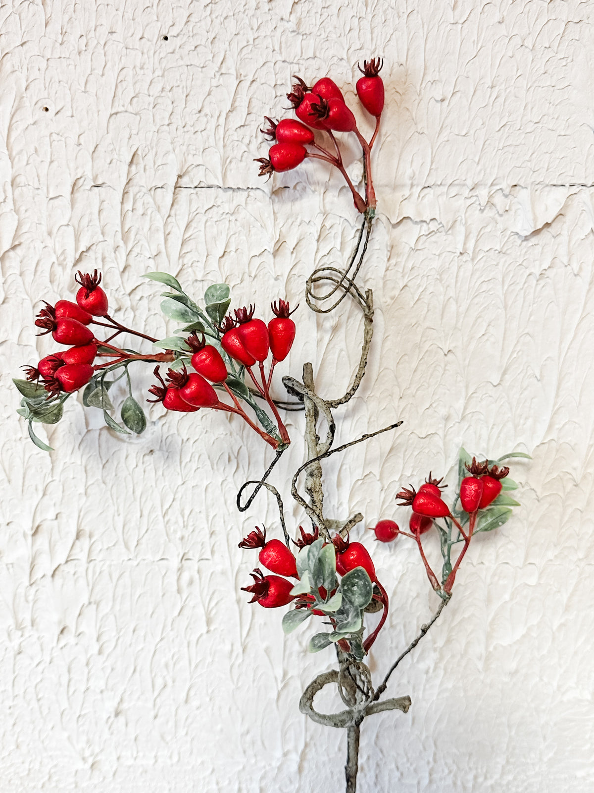 Vibrant red rosehips red berry for christmas artificial flowers for sale at the rustic barn in killingworth, CT