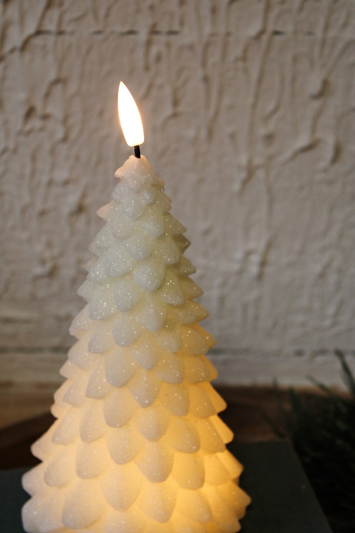 LED christmas tree sparkly white cream magical shimmery tree on a timer for the holidays for sale at the rustic barn in killingworth, CT