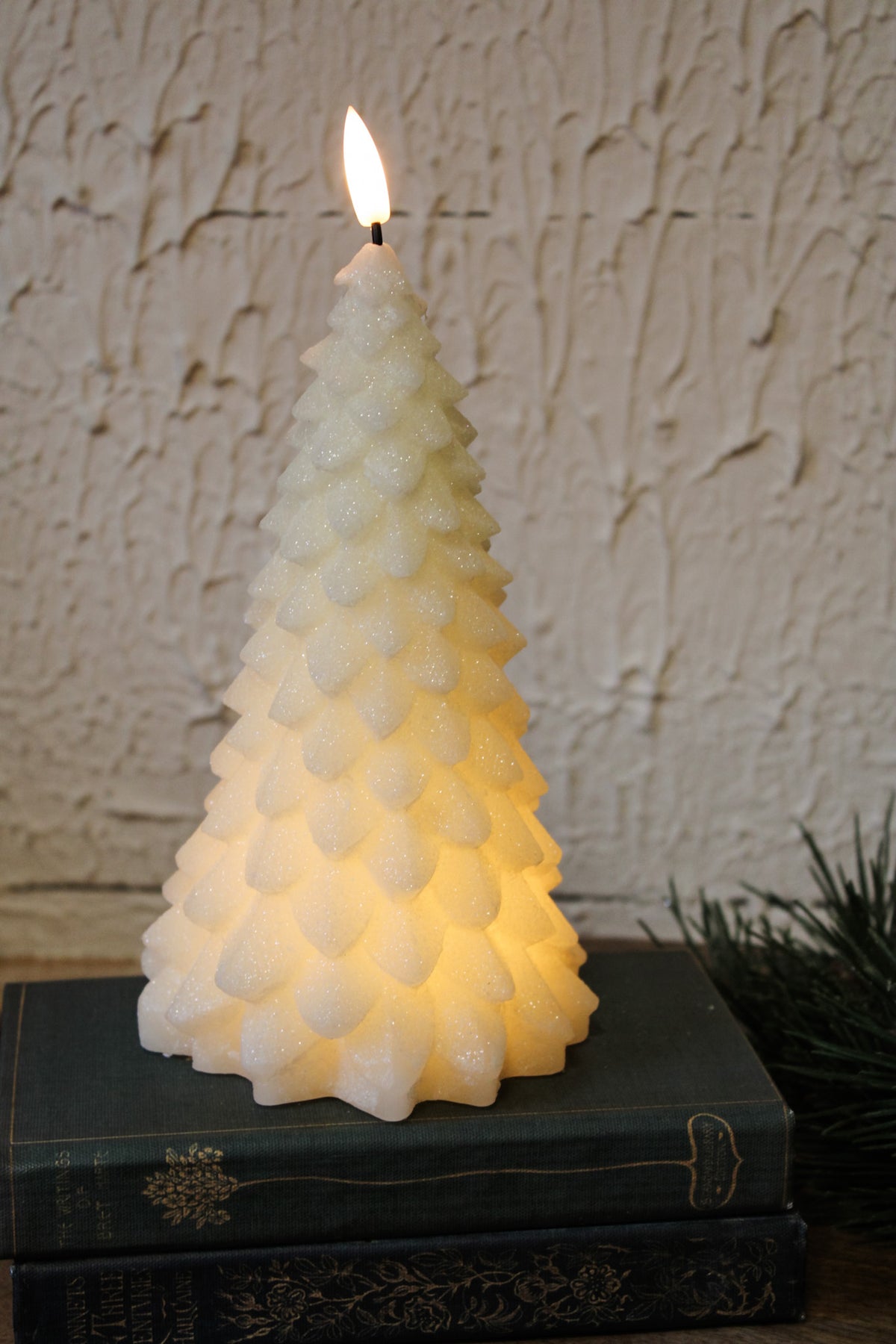 LED christmas tree sparkly white cream magical shimmery tree on a timer for the holidays for sale at the rustic barn in killingworth, CT