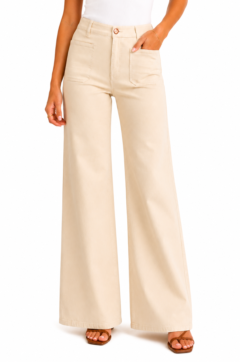Luxe Wide Leg Patch Pocket Jeans Ecru at the rustic barn in killingworth ct