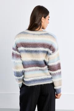 Mauve Tie-Dye Fringe Knit Sweater at the rustic barn in killingworth ct