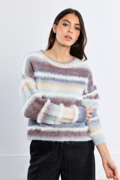 Mauve Tie-Dye Fringe Knit Sweater at the rustic barn in killingworth ct