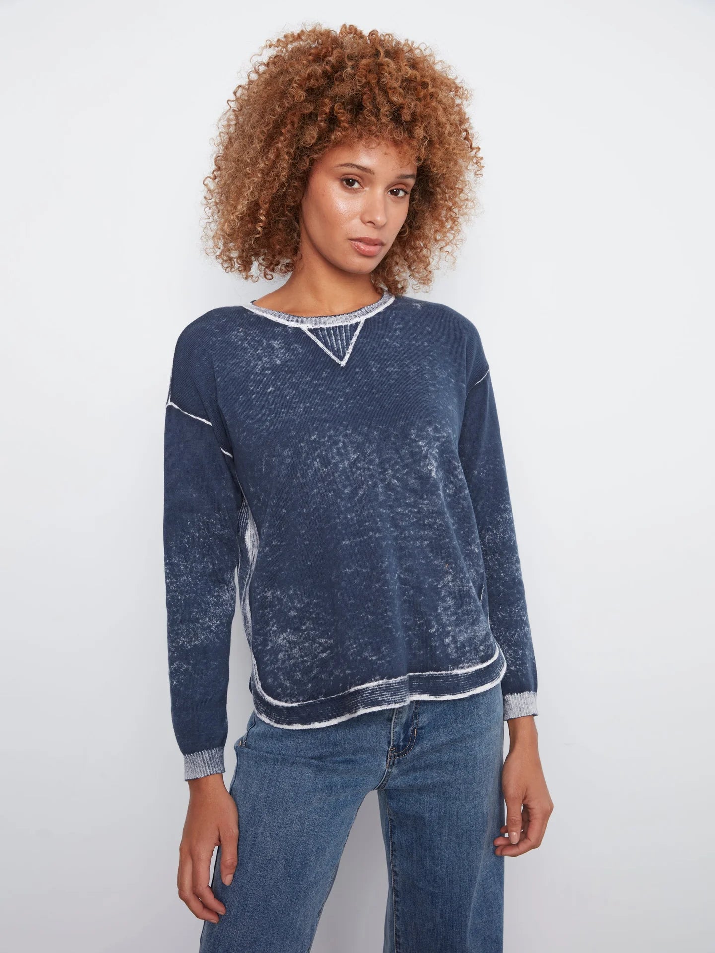 Midnight Reverse-Print Cotton Crew Neck Sweater at the rustic barn in Killingworth ct