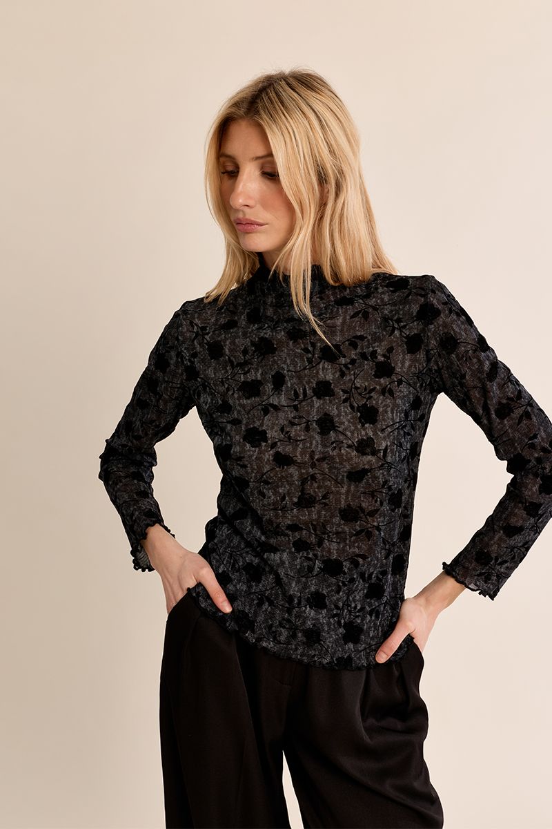 Noir Floral Sheer Mesh Top at the rustic barn in Killingworth ct