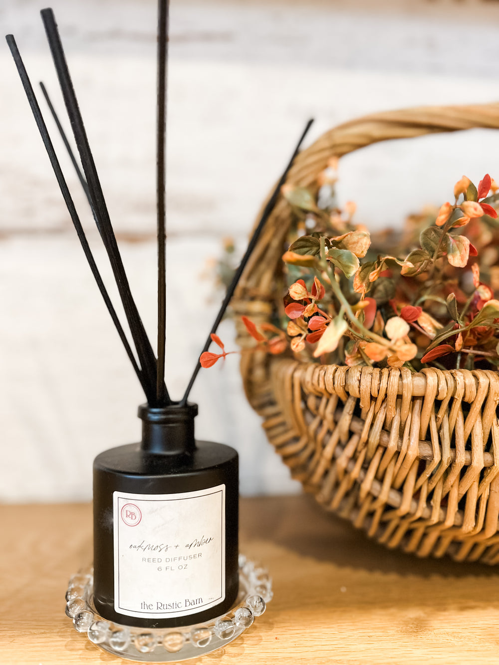 oakmoss and amber scented reed diffuser at the Rustic Barn in Killingworth, CT