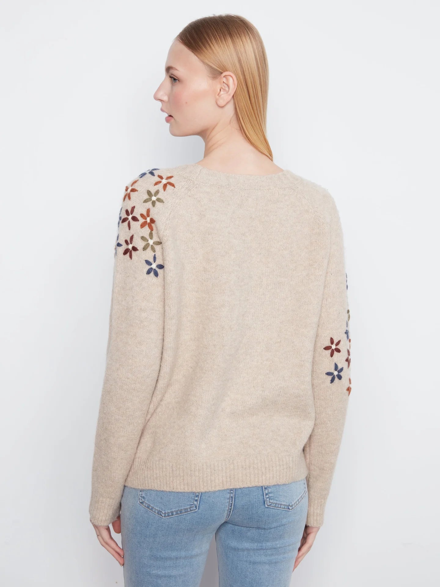 Pebble Floral Embroidered Raglan Crew Neck Sweater at the rustic barn in Killingworth ct