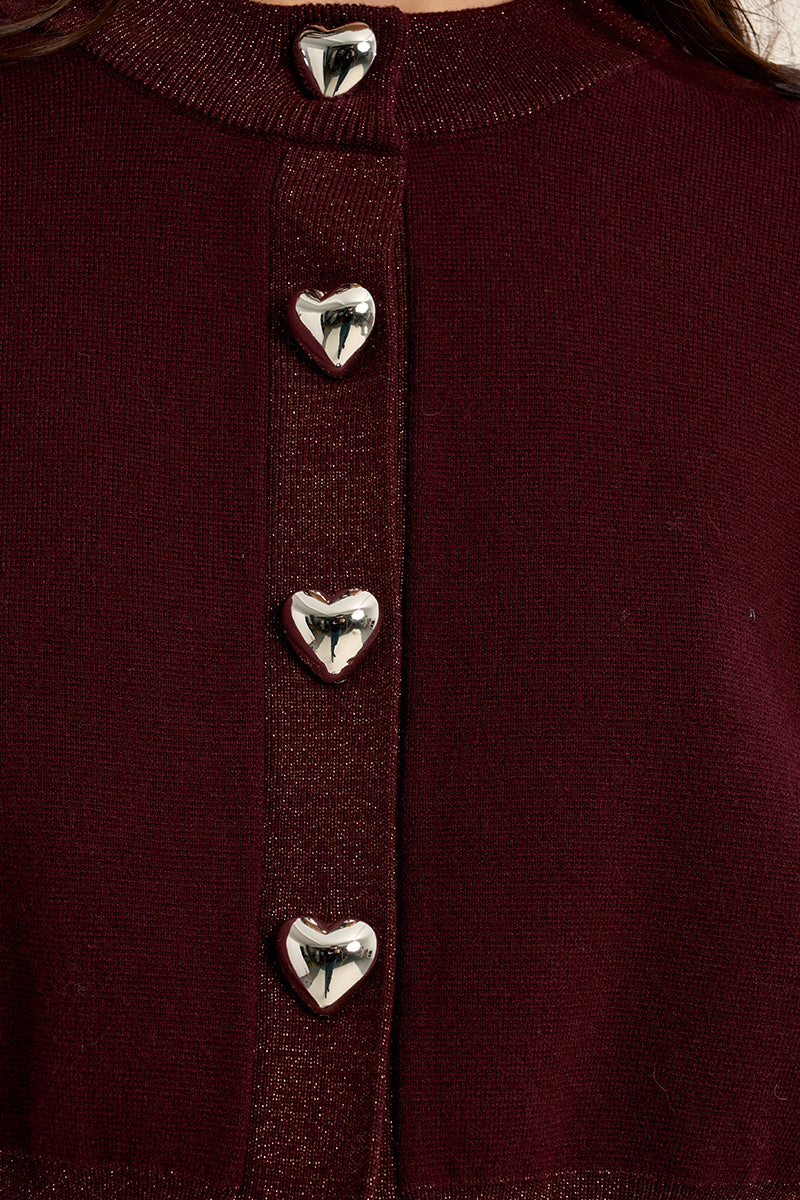 Plum Heart-Button Knit Cardigan at the rustic barn in Killingworth ct