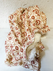 Rose & Tan Woven Cotton Throw Sherpa Blanket at the rustic barn in killingworth CT