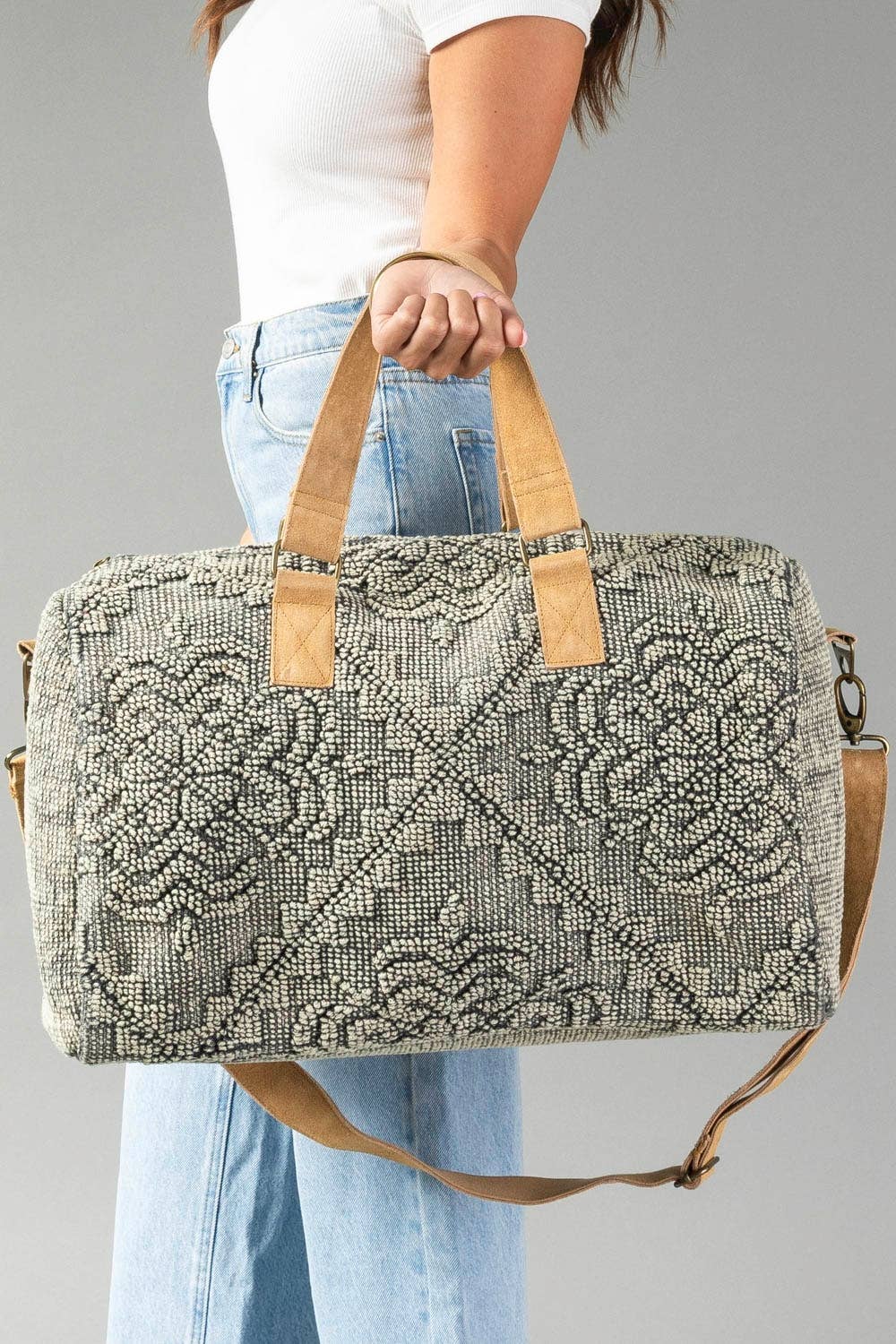 Sage Vintage-Inspired Textured Duffel Bag at the rustic barn in killingworth ct