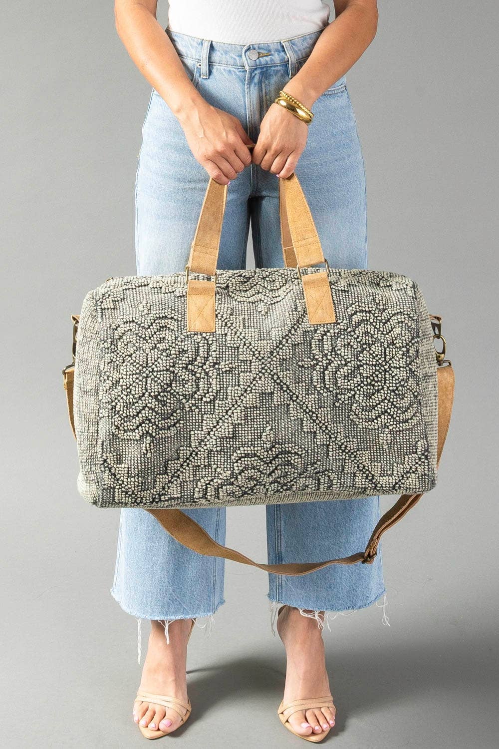 Sage Vintage-Inspired Textured Duffel Bag at the rustic barn in killingworth ct