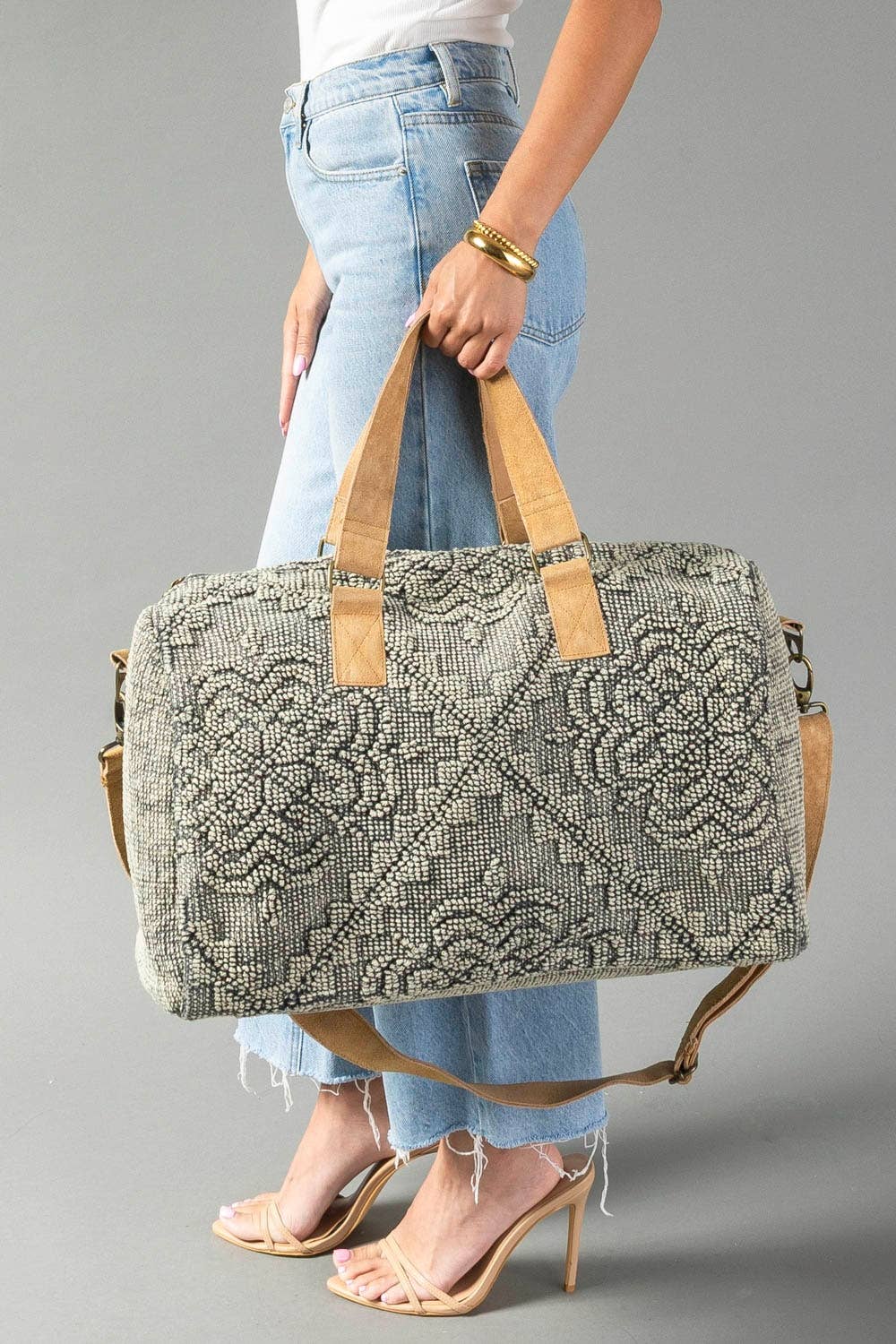 Sage Vintage-Inspired Textured Duffel Bag at the rustic barn in killingworth ct