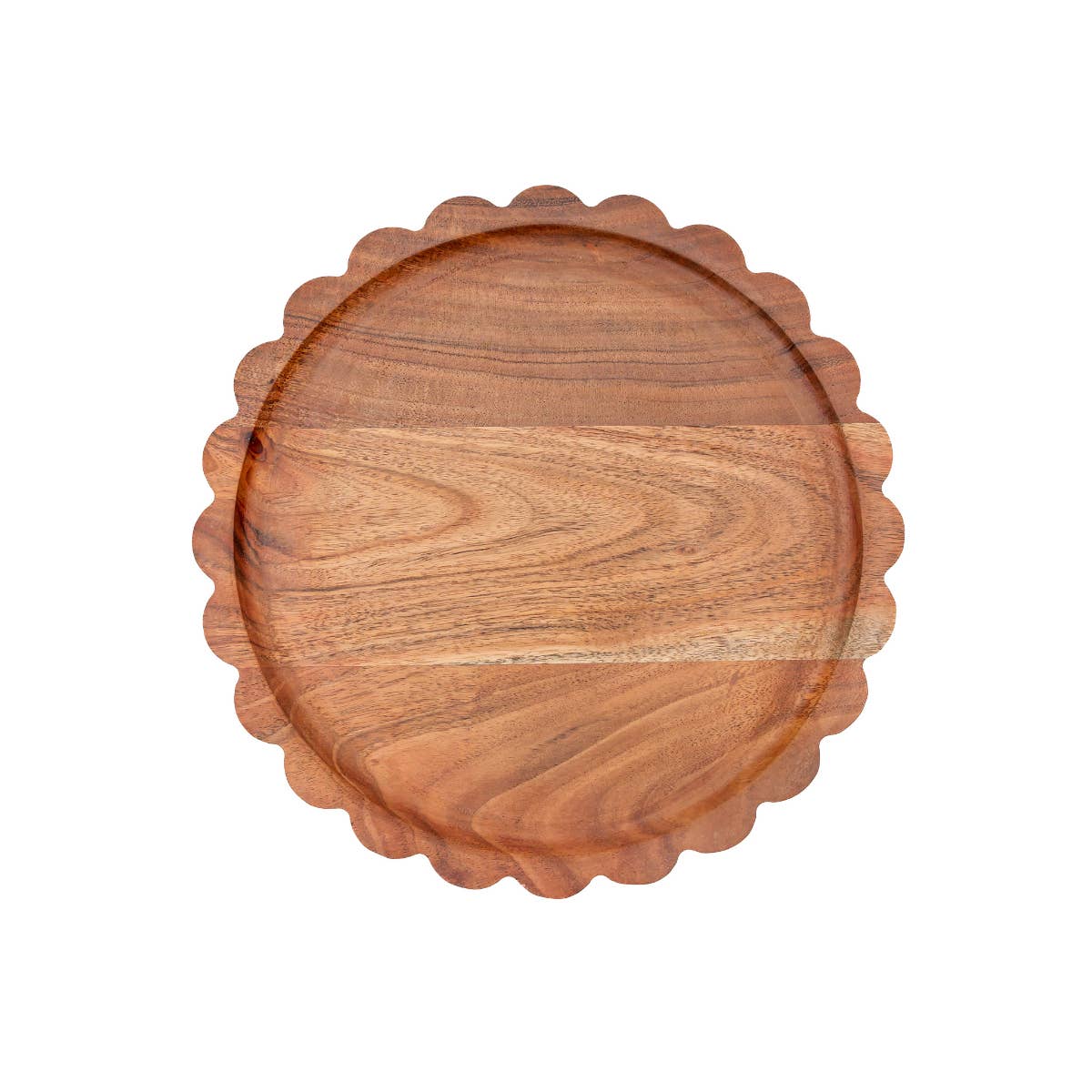 Scalloped Acacia Wood Round Tray 11" at the rustic barn in killingworth ct