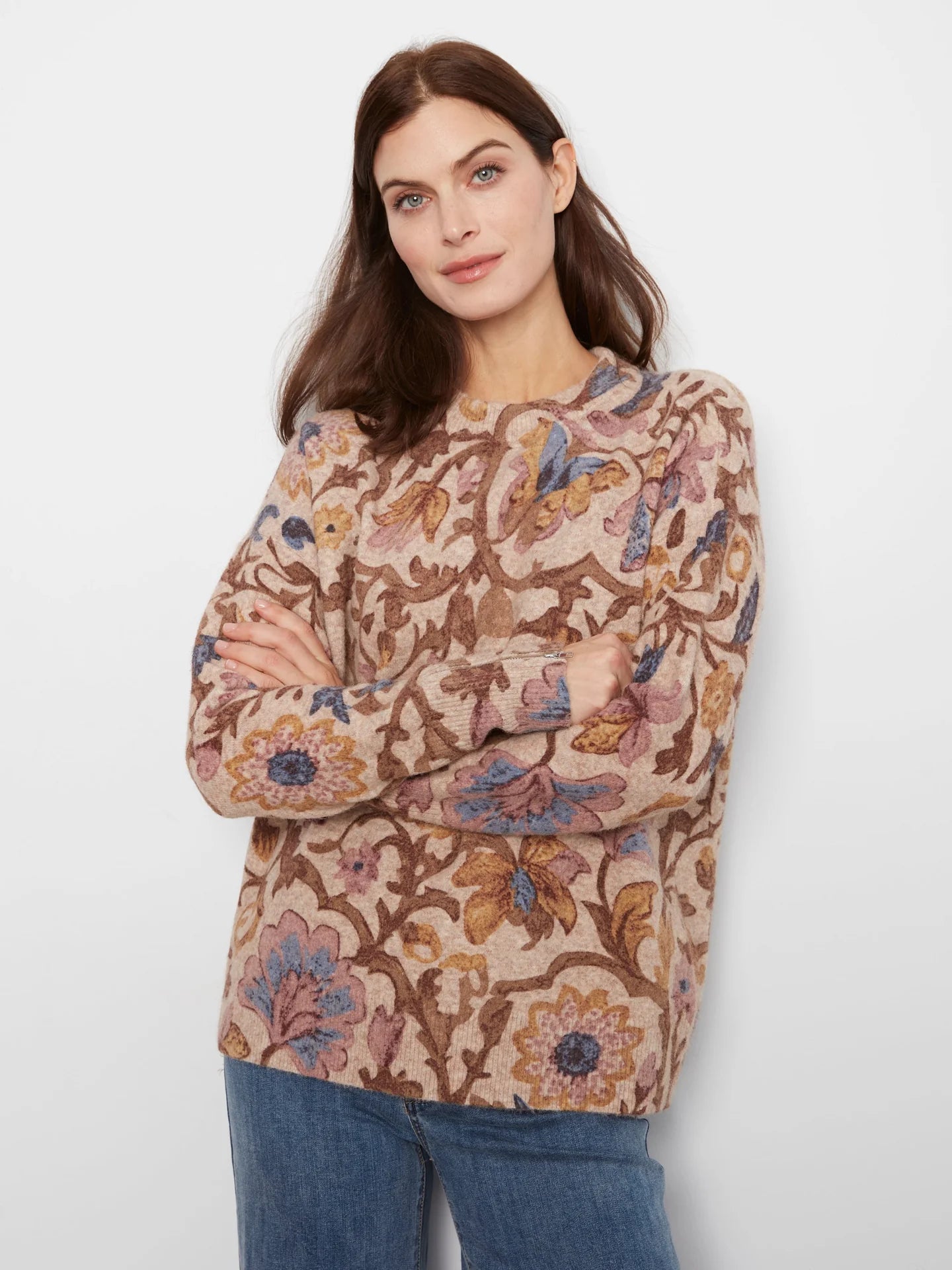 Silhouette Print Zipper-Cuff Crew Neck Sweater at the rustic barn in Killingworth ct