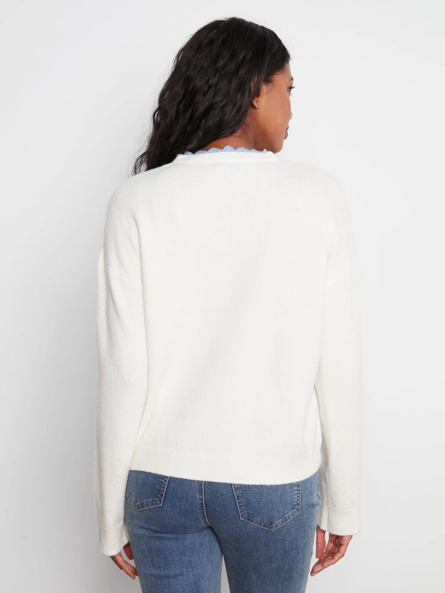Snow White V-Notch Drop Shoulder Knit Sweater at the rustic barn in Killingworth ct