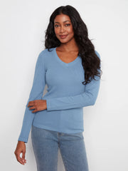 Luxe Tencel Ribbed V-Neck Long Sleeve