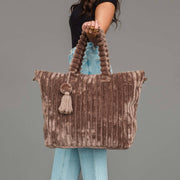 The Plush Ribbed Oversized Tote Chocolate Brown at the rustic barn in killingworth ct