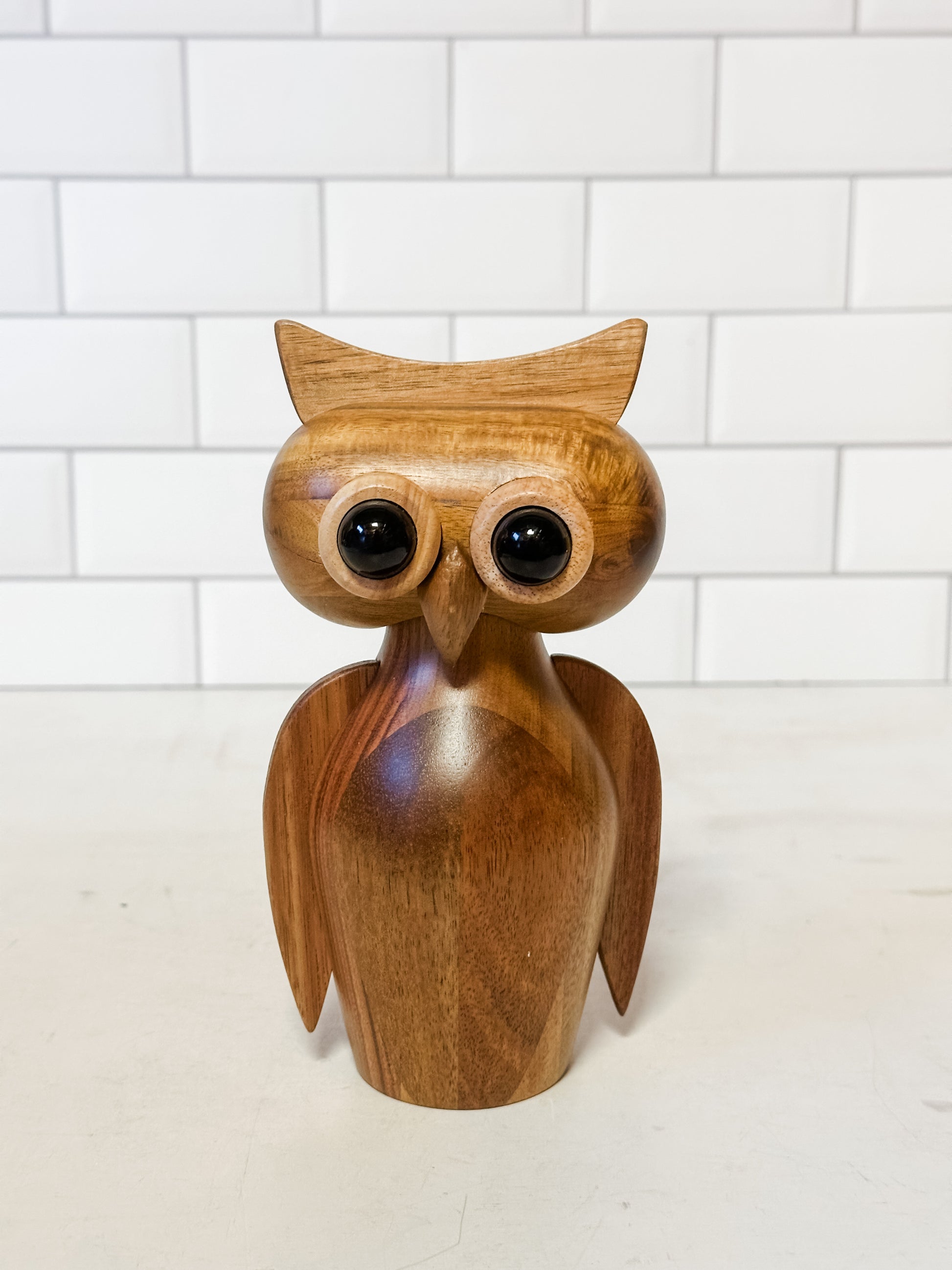 acacia wood owl shaped salt and pepper mill at The Rustic Barn in Killingworth, CT