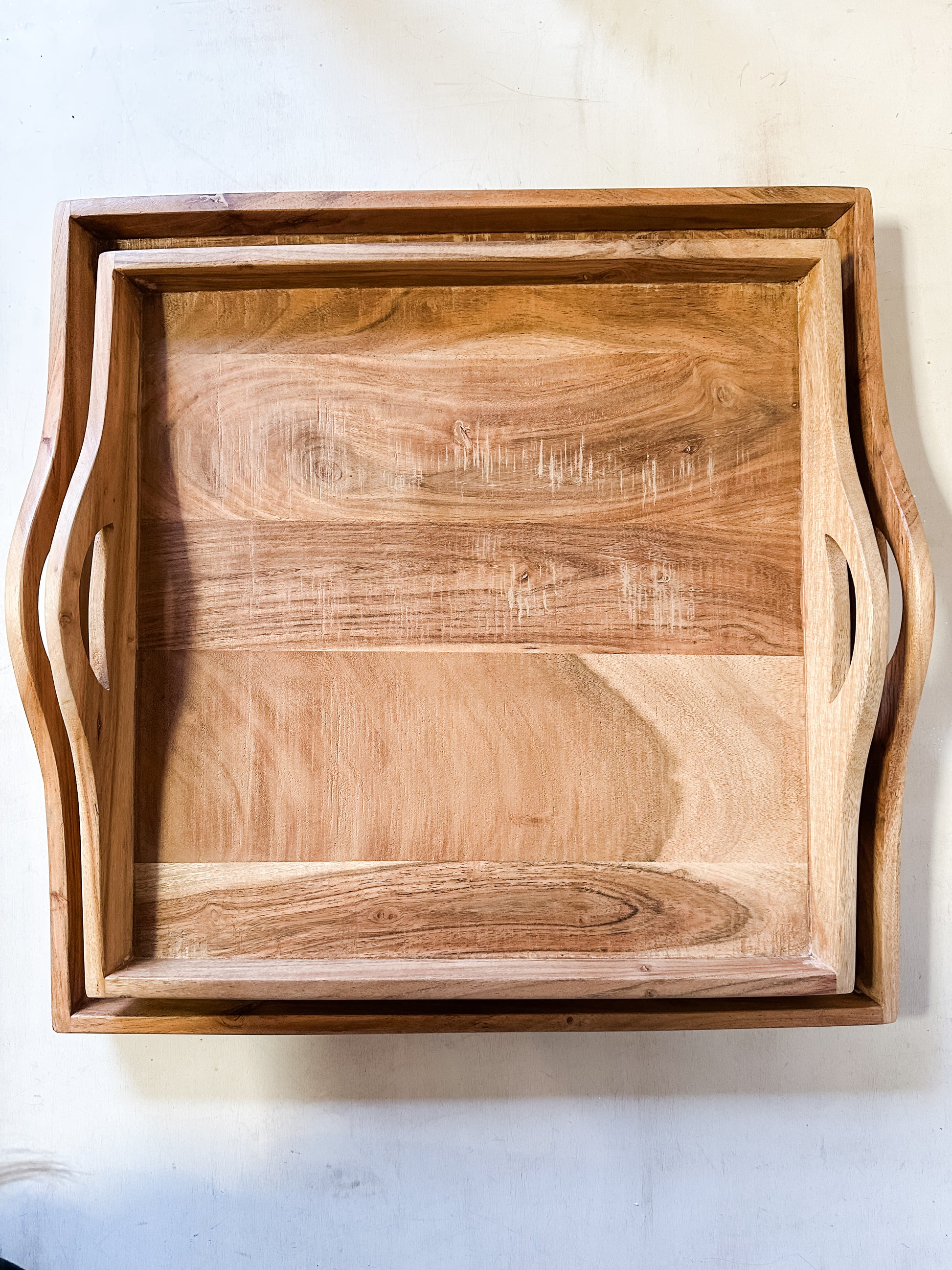 acacia wood trays with handles at The Rustic Barn in Killingworth CT