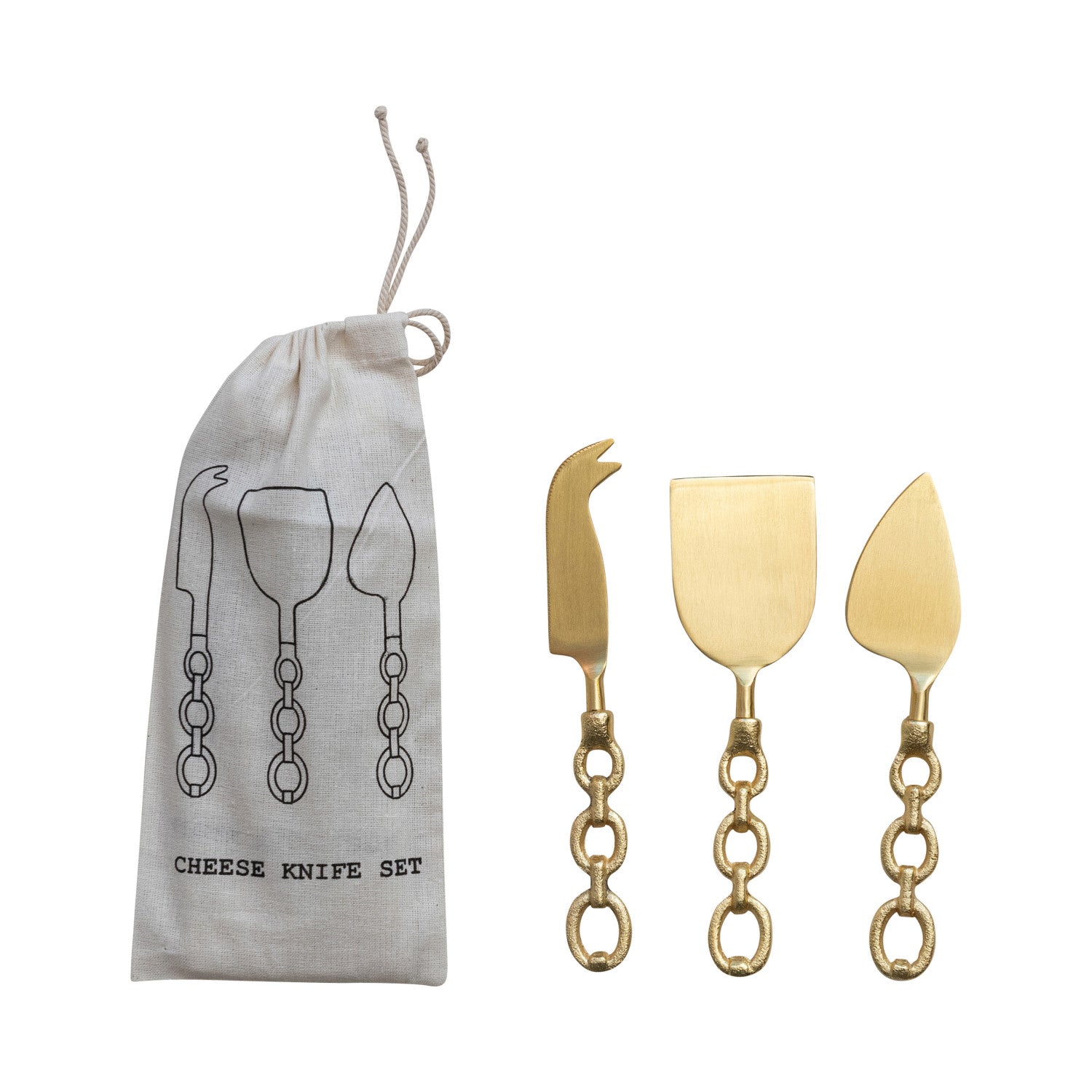 Cheese Servers with Chain Shaped Handles, Set of 3 in Drawstring Bag ...