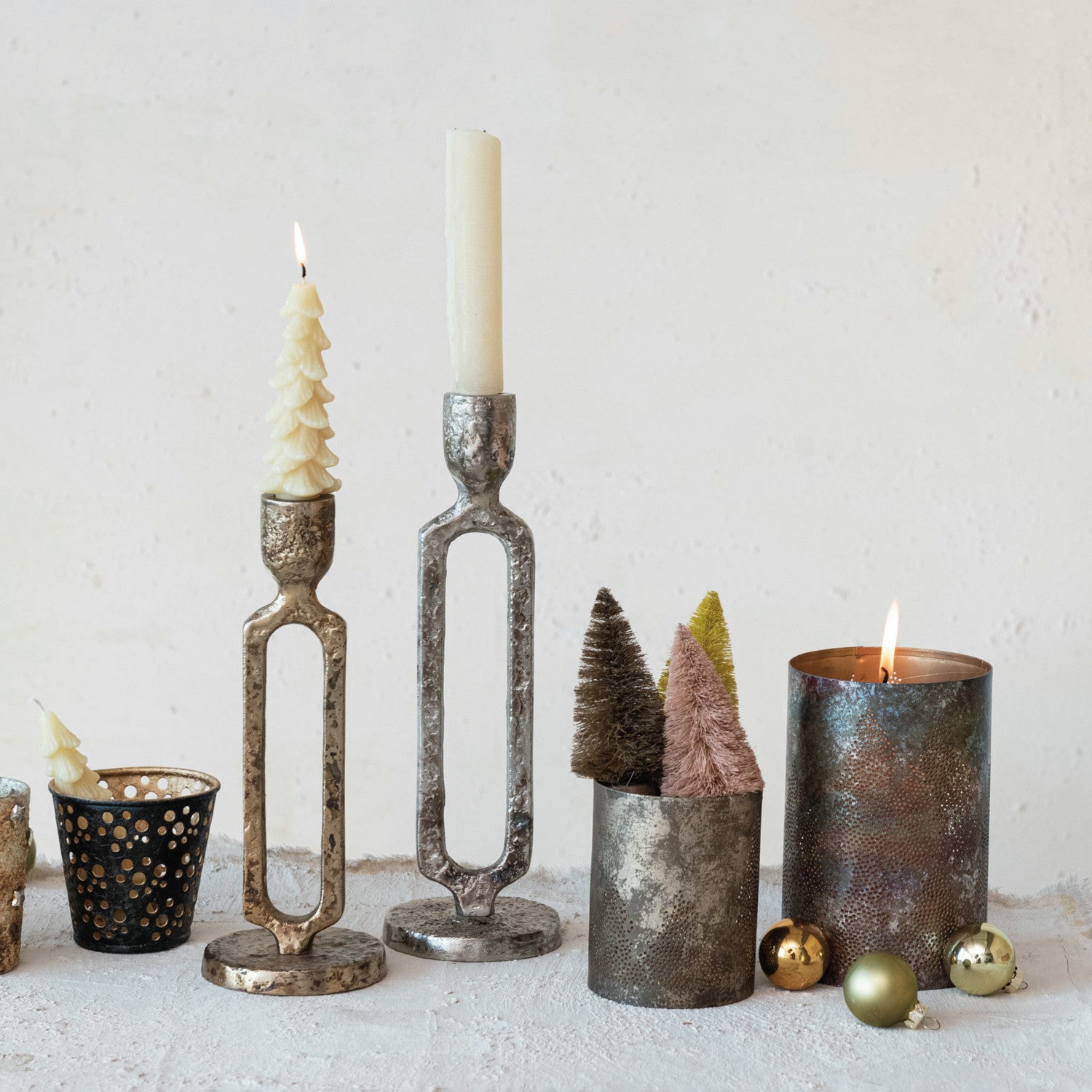 Aluminum Taper Holder, Antique Gold & Silver